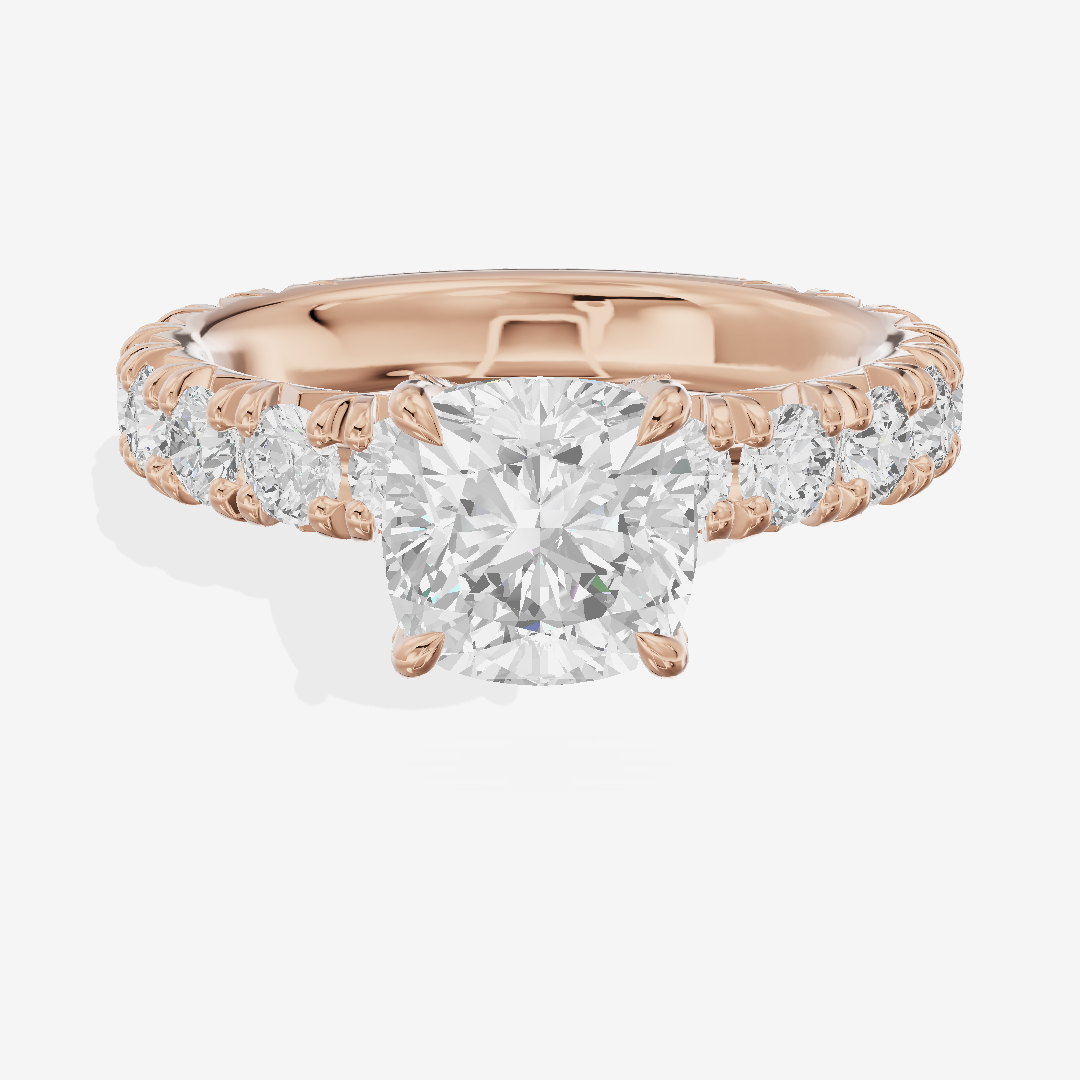 Crowned Sincere Cushion Engagement Ring with Side Stones (3/4 ct. tw.) in 14K Rose Gold