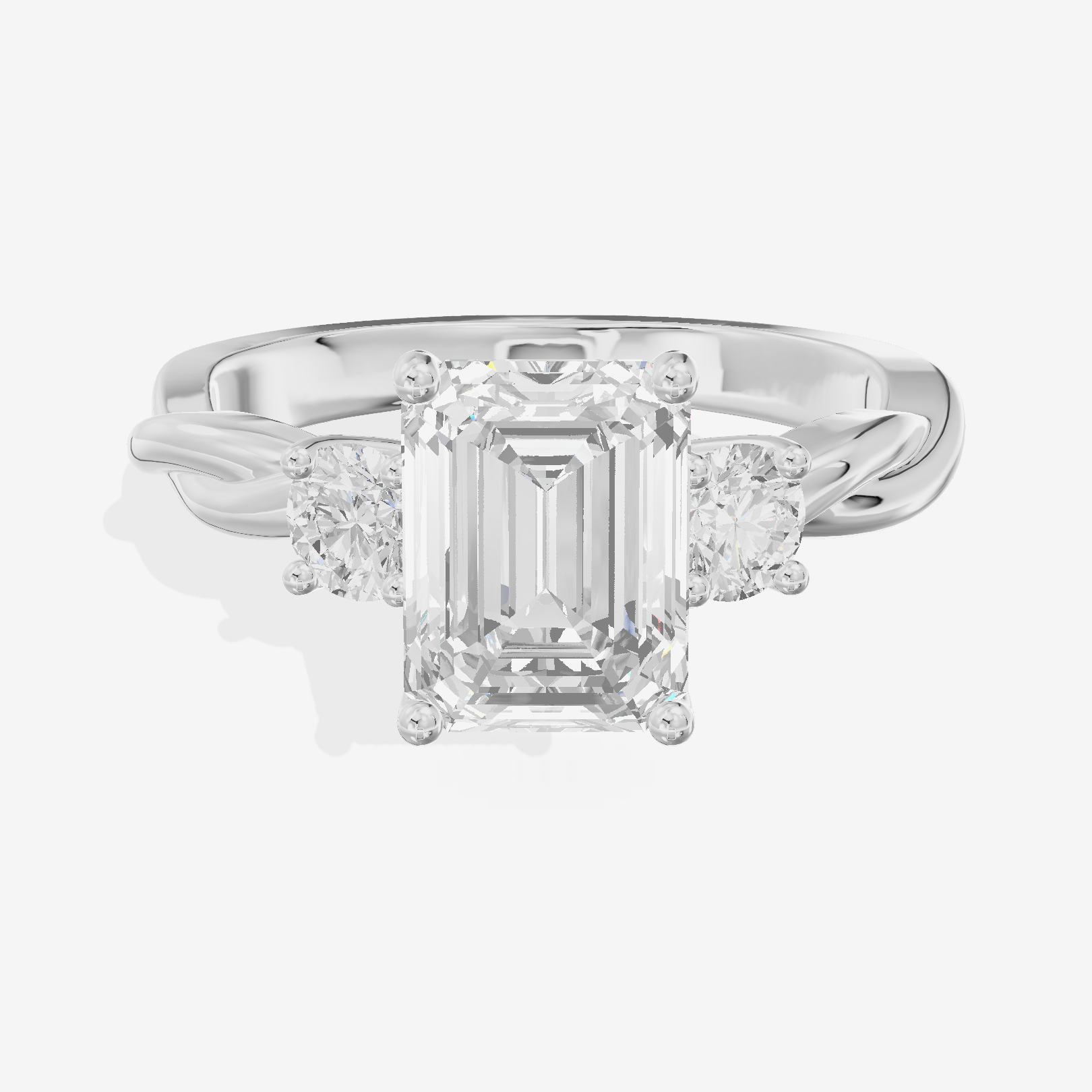 Twined Triade Emerald Three Stone Engagement Ring (1/4 ct. tw.) in Platinum