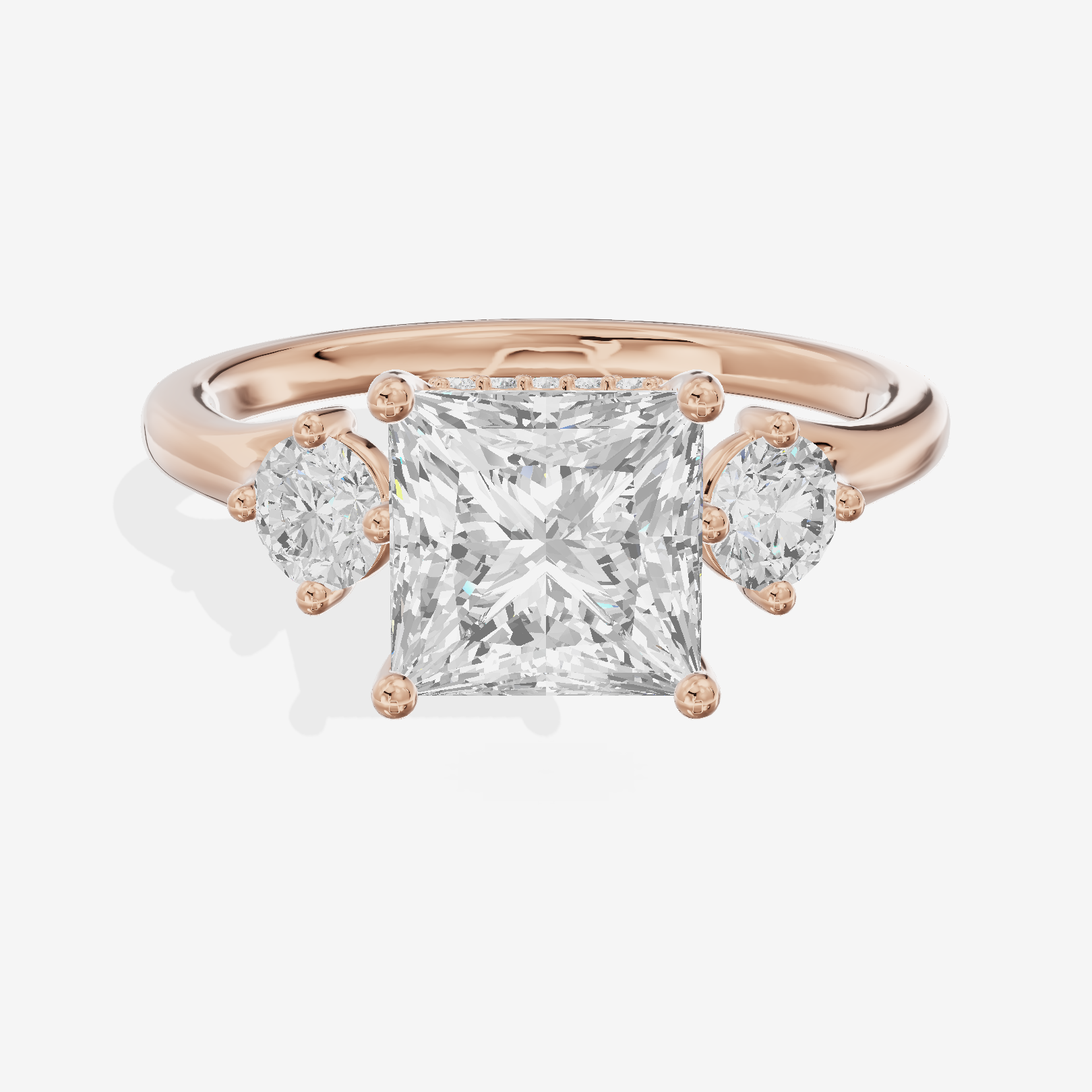 Luxe Solea Three Stone Princess Engagement Ring (1/3 ct. tw.) in 18K Rose Gold