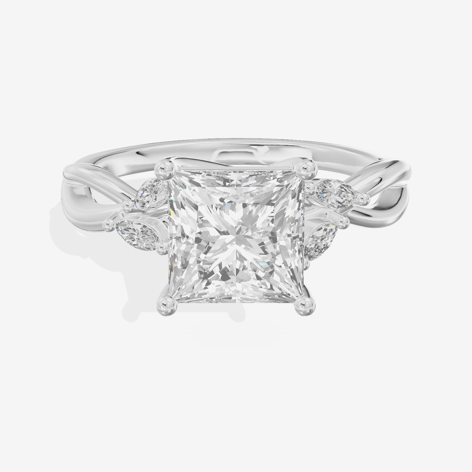 Vowsae Pavé Princess Engagement Ring with Side Stones (1/8 ct. tw.) in Platinum