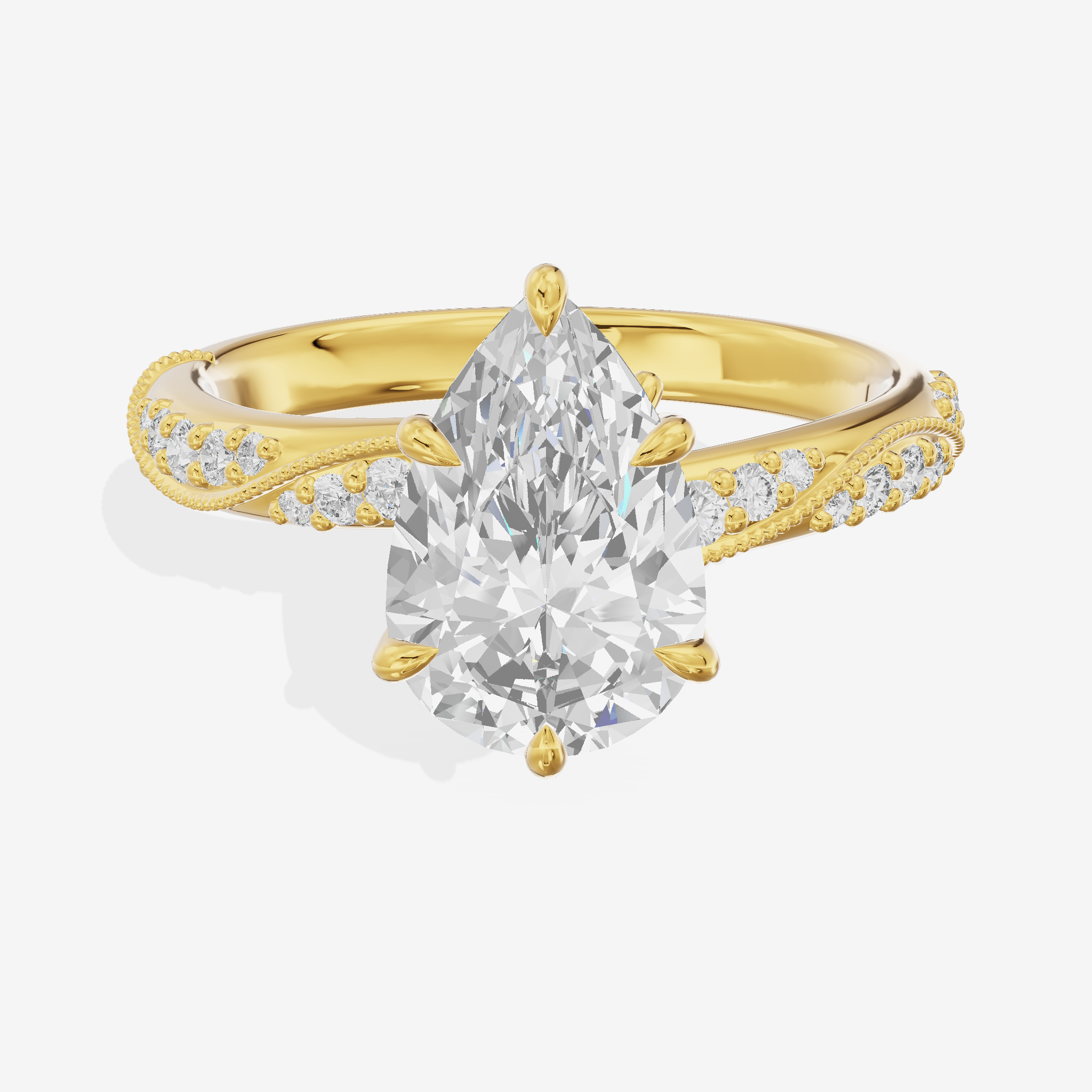 Classic Halcyon Pear Engagement Ring with Side Stones (1/4 ct. tw.) in 14K Yellow Gold