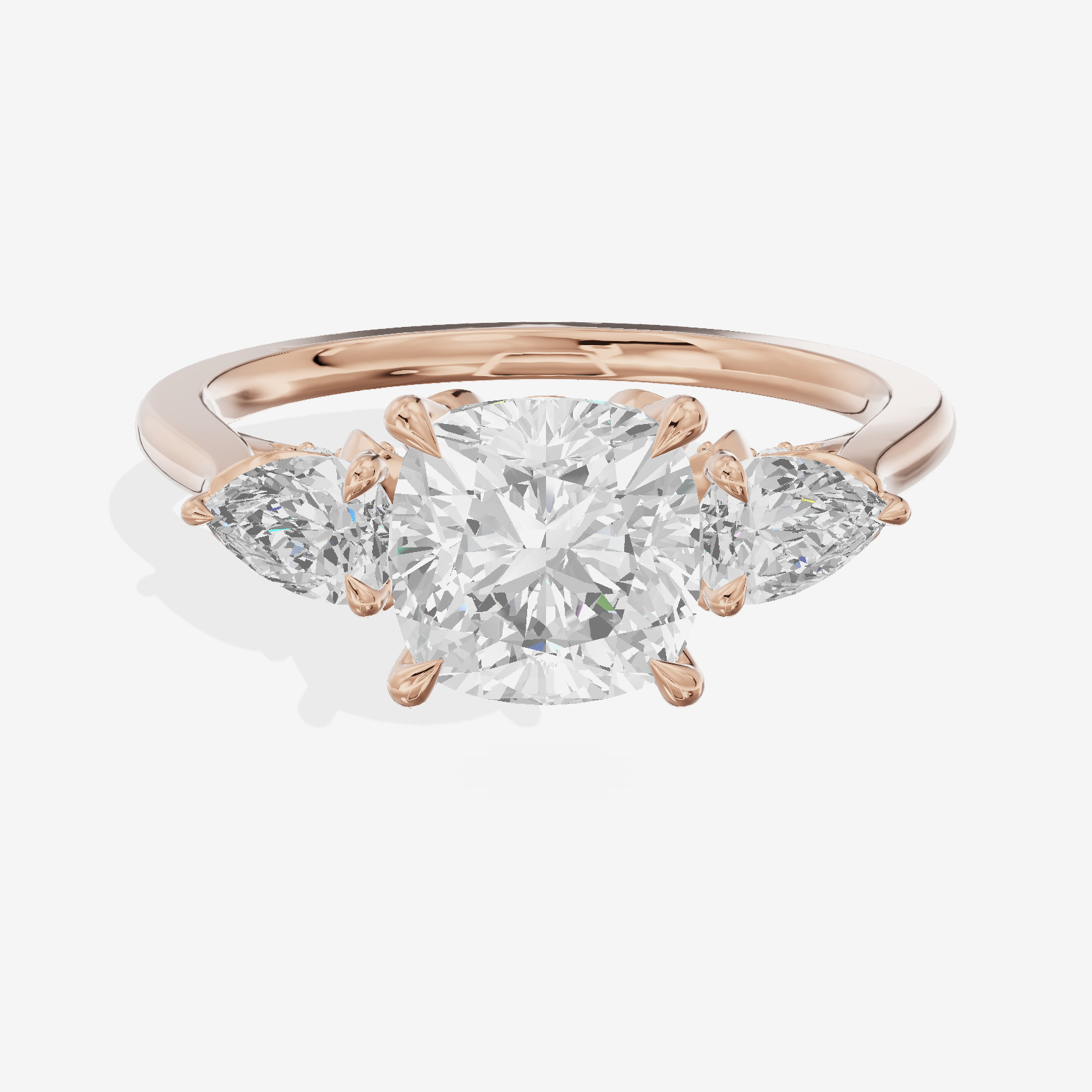Modern Sincere Three Stone Cushion Engagement Ring (1/2 ct. tw.) in 14K Rose Gold