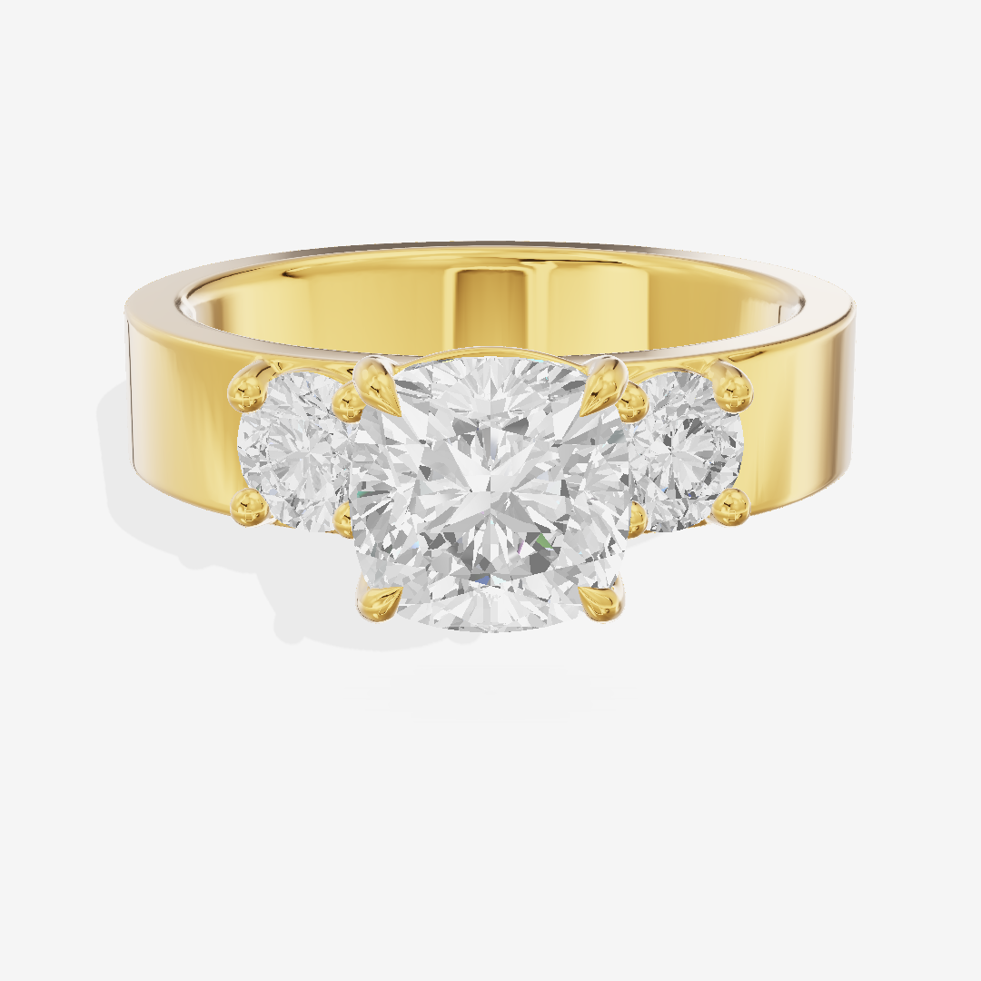 Royal Vowsae Three Stone Cushion Engagement Ring (1/2 ct. tw.) in 18K Yellow Gold