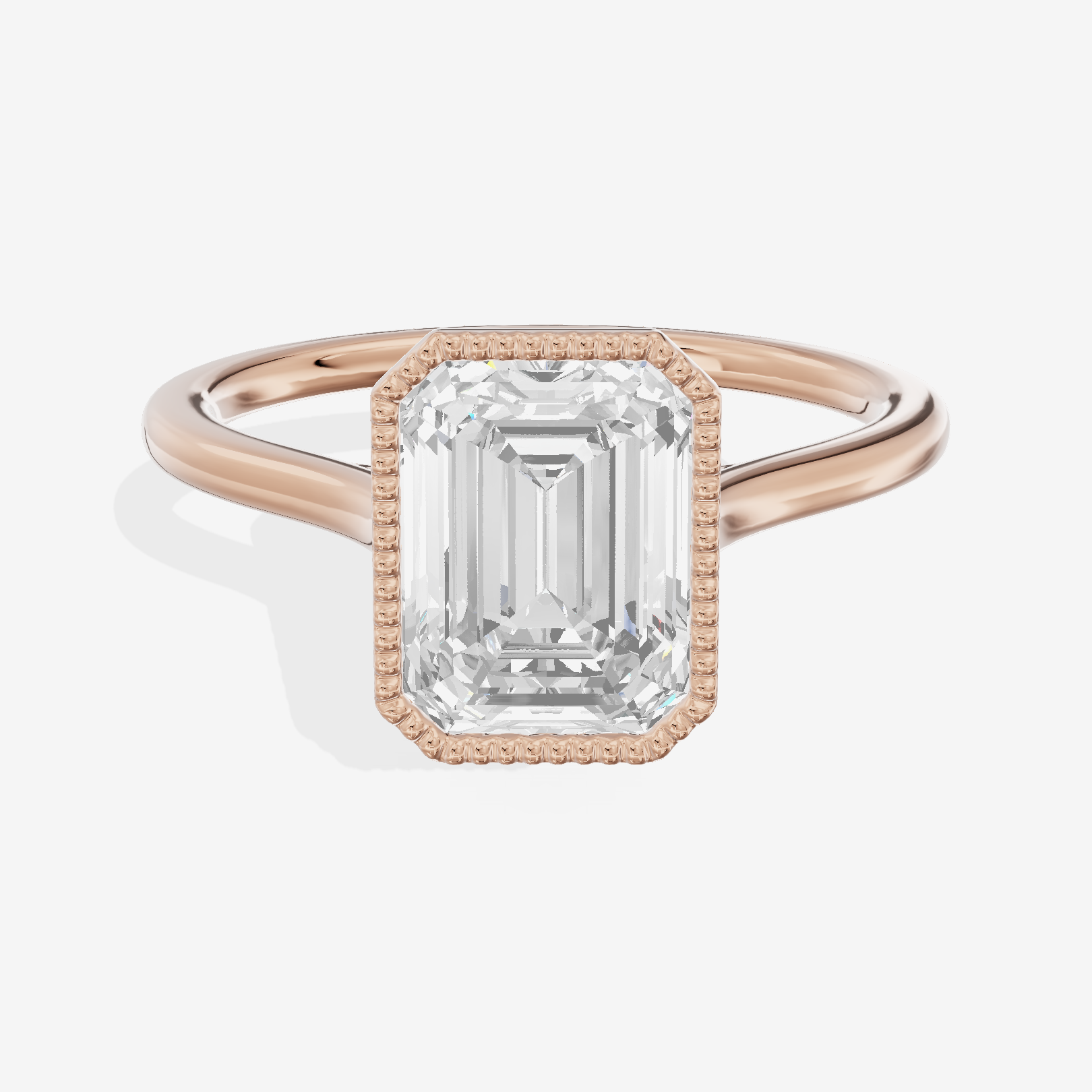 Modern Coeurine 1.5mm Emerald Bezel Engagement Ring in 18K Rose Gold