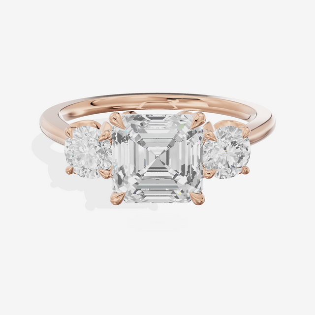 Royal Sincere Three Stone Asscher Engagement Ring (2/3 ct. tw.) in 14K Rose Gold