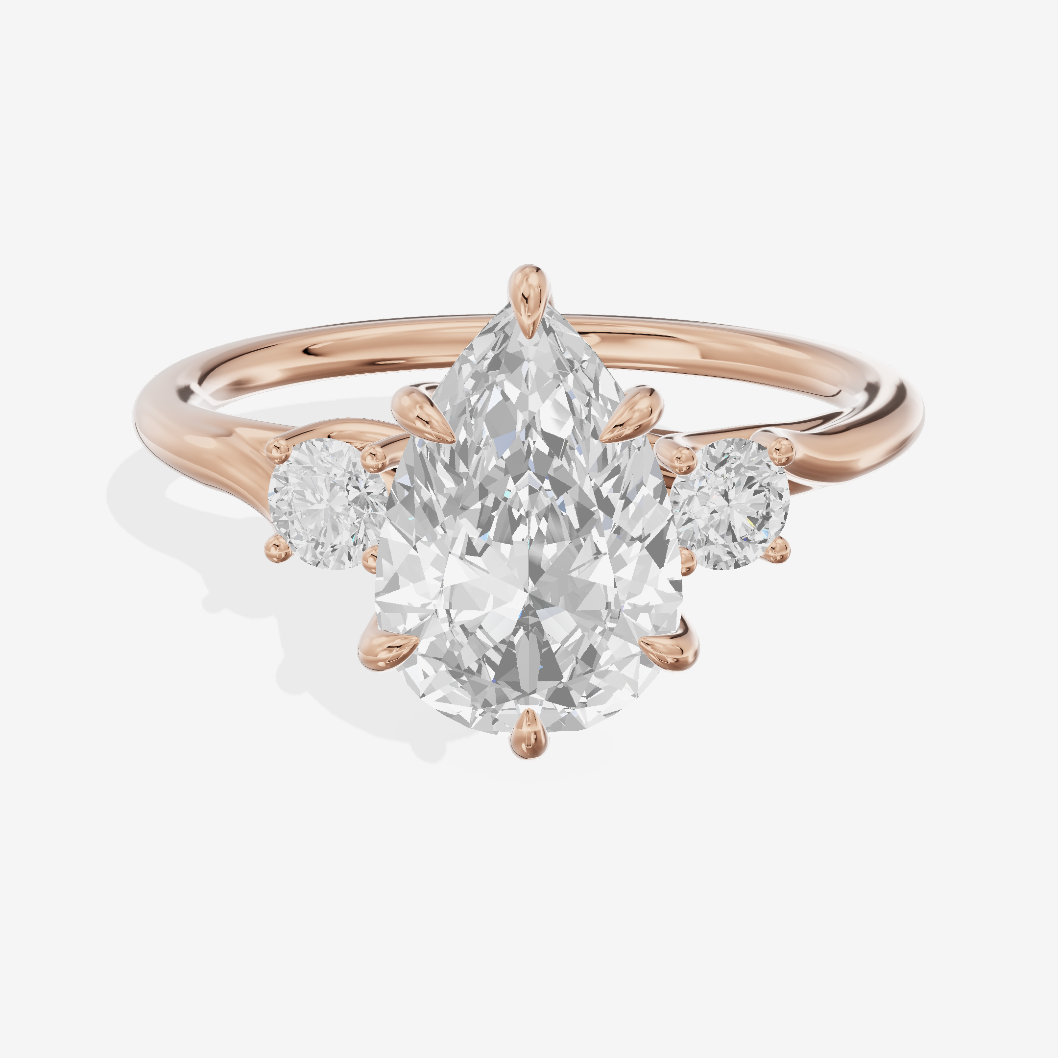 Aimora Three Stone Pear Engagement Ring (1/6 ct. tw.) in 18K Rose Gold