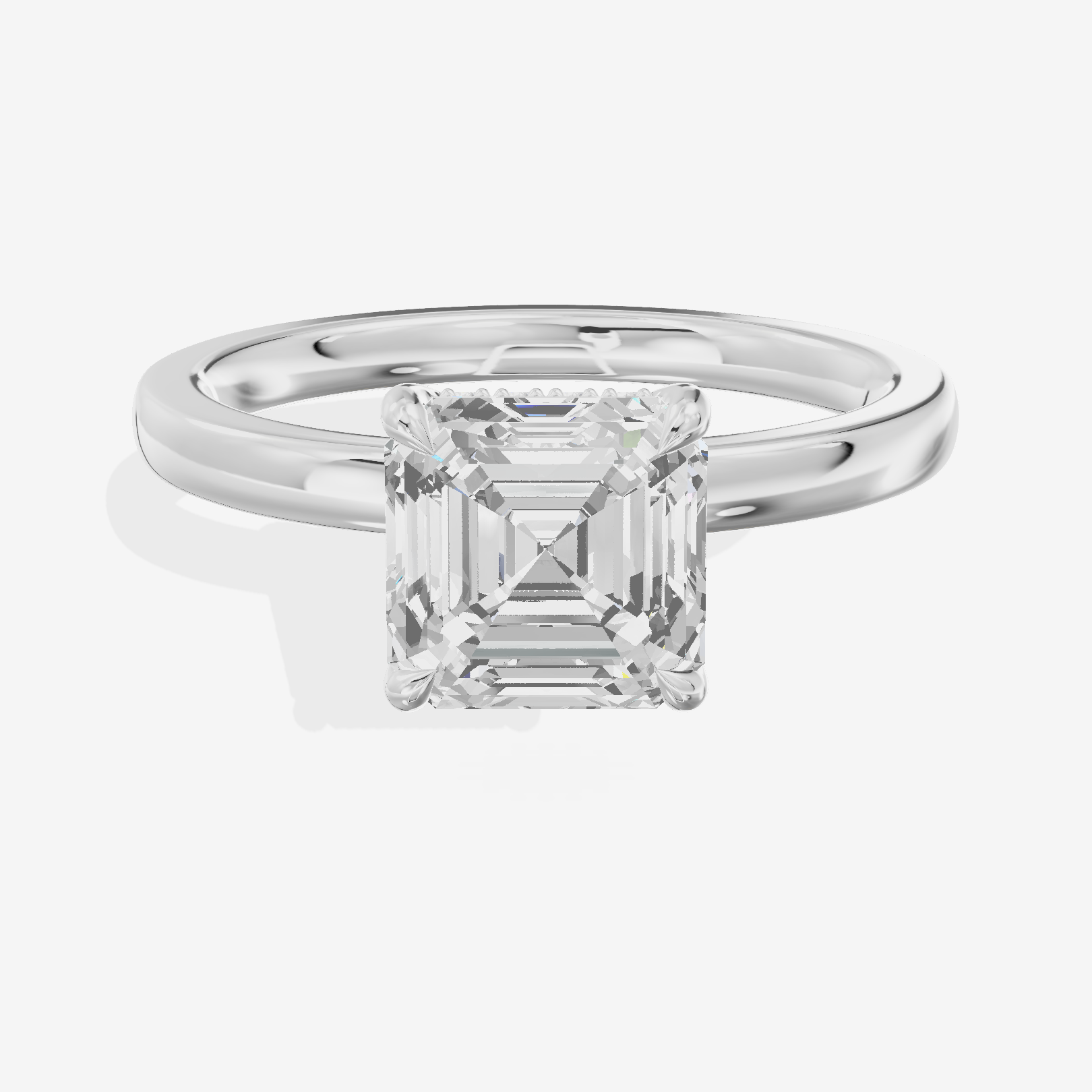 Crowned Whisper Asscher Hidden Halo Engagement Ring in 18K White Gold
