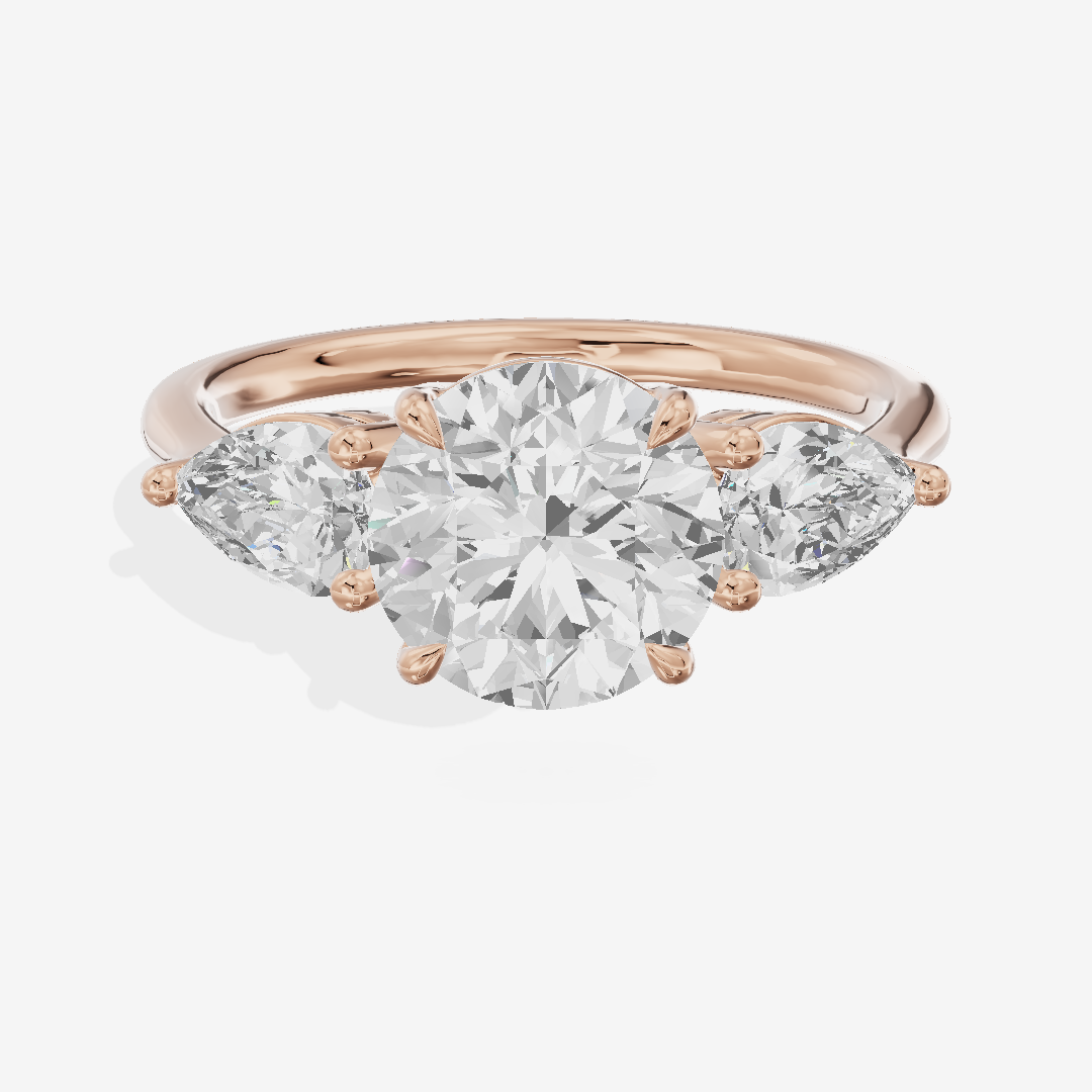 Luxe Adorae Three Stone Round Engagement Ring (3/4 ct. tw.) in 18K Rose Gold