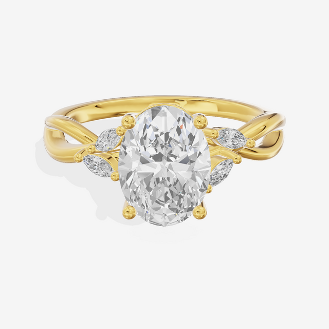 Vowsae Pavé Oval Engagement Ring with Side Stones (1/8 ct. tw.) in 18K Yellow Gold