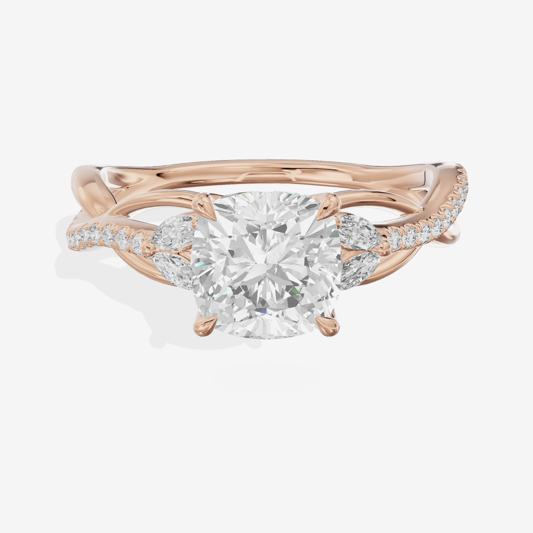 Lustrous Vowsae Cushion Engagement Ring with Side Stones (1/5 ct. tw.) in 18K Rose Gold