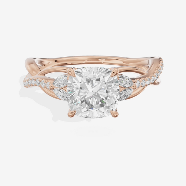 Lustrous Vowsae Cushion Engagement Ring with Side Stones (1/5 ct. tw.) in 18K Rose Gold