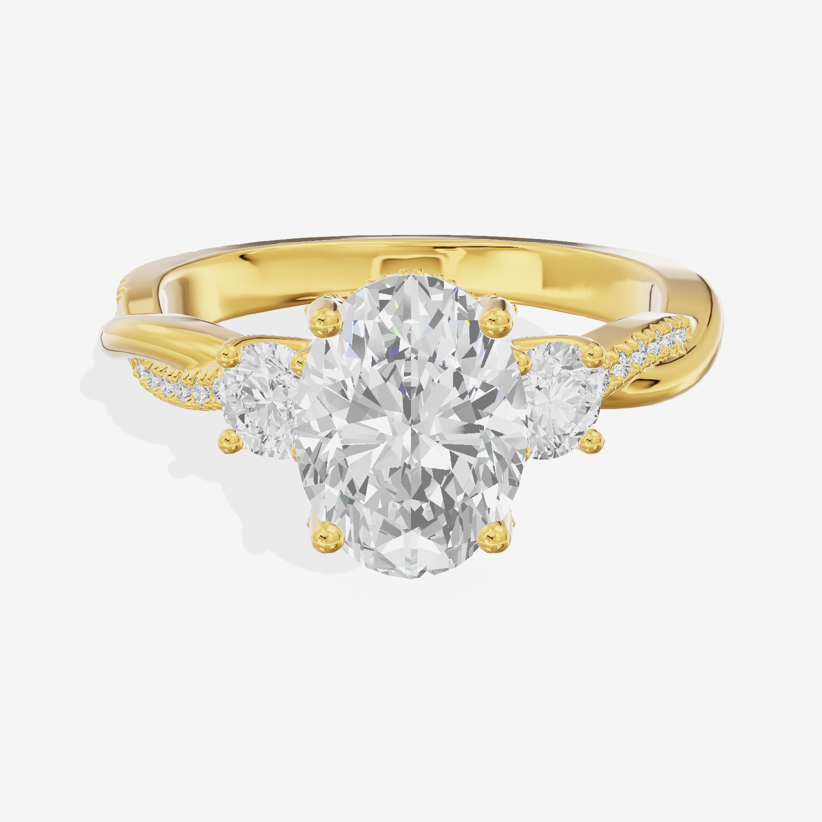 Promezza Three Stone Oval Engagement Ring (1/10 ct. tw.) in 14K Yellow Gold