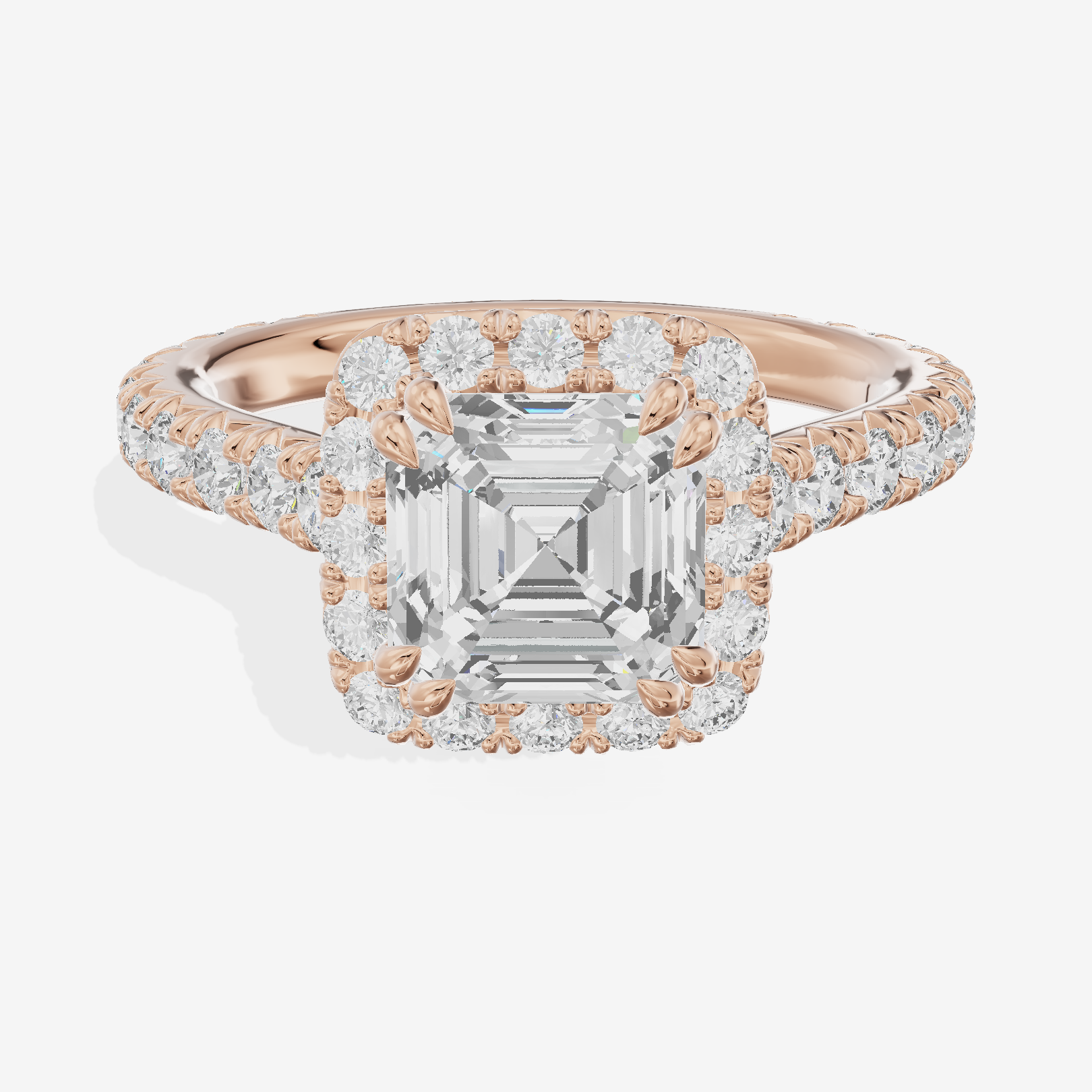 Triade Halo Asscher Engagement Ring (1/15 ct. tw.) in 18K Rose Gold