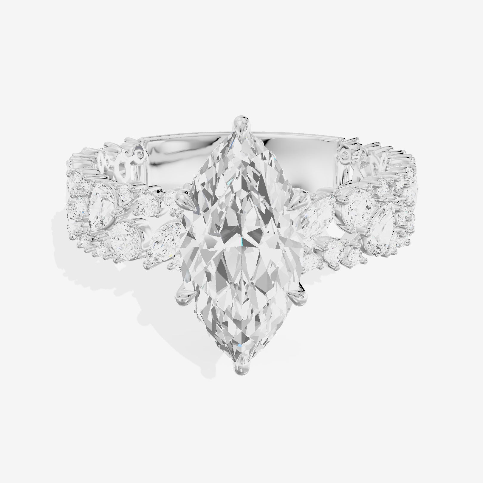 Aurea Cathedral 4.2mm Marquise Engagement Ring with Side Stones (3/4 ct. tw.) in 18K White Gold
