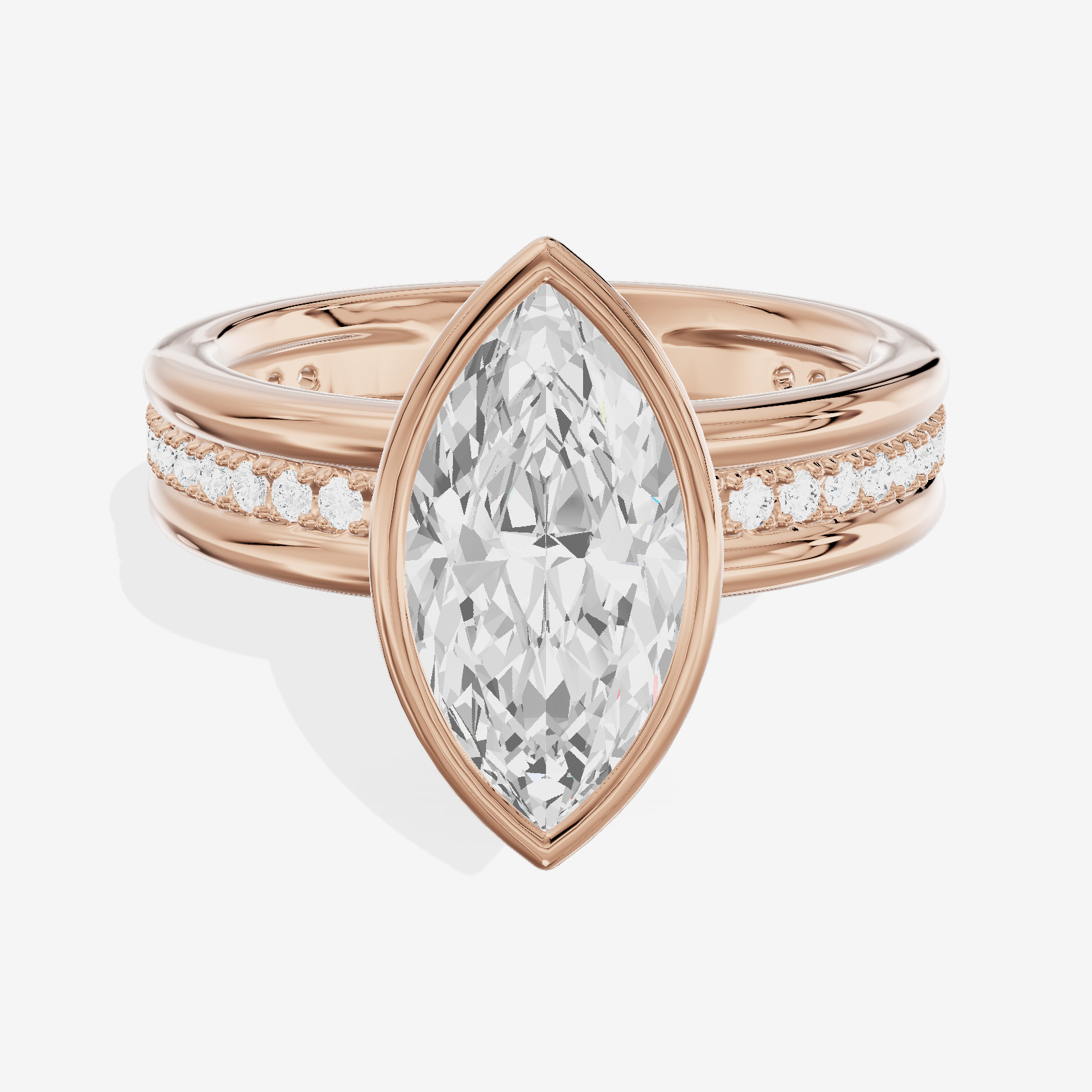 Belovae Bezel Marquise Engagement Ring with Side Stones (1/4 ct. tw.) in 14K Rose Gold