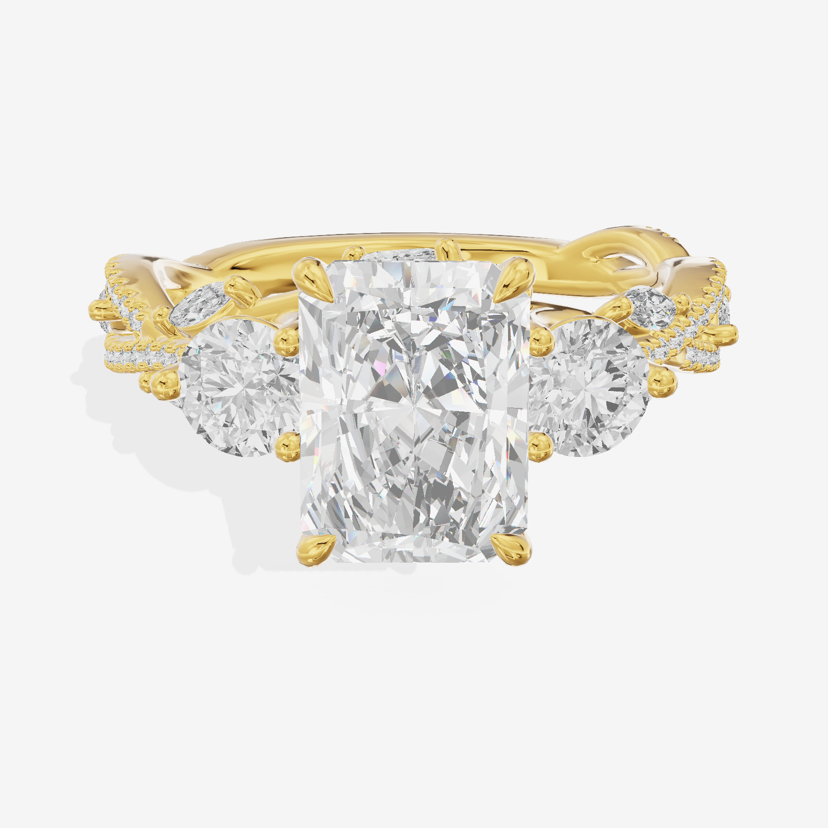 Classic Coeurine Three Stone Radiant Engagement Ring (3/5 ct. tw.) in 14K Yellow Gold