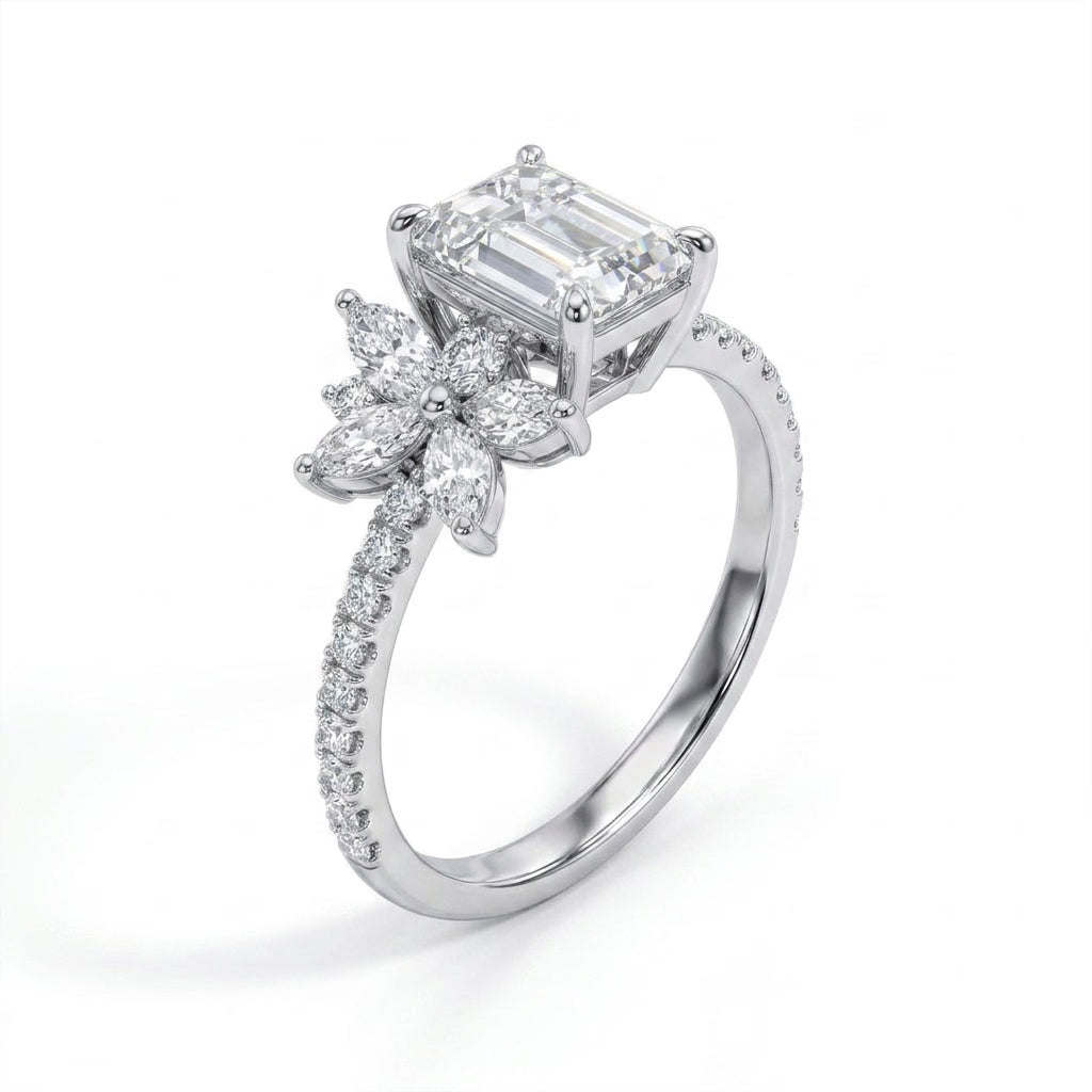 Cluster Pavé Emerald Engagement Ring (1.06 ct. tw.) in 18K White Gold