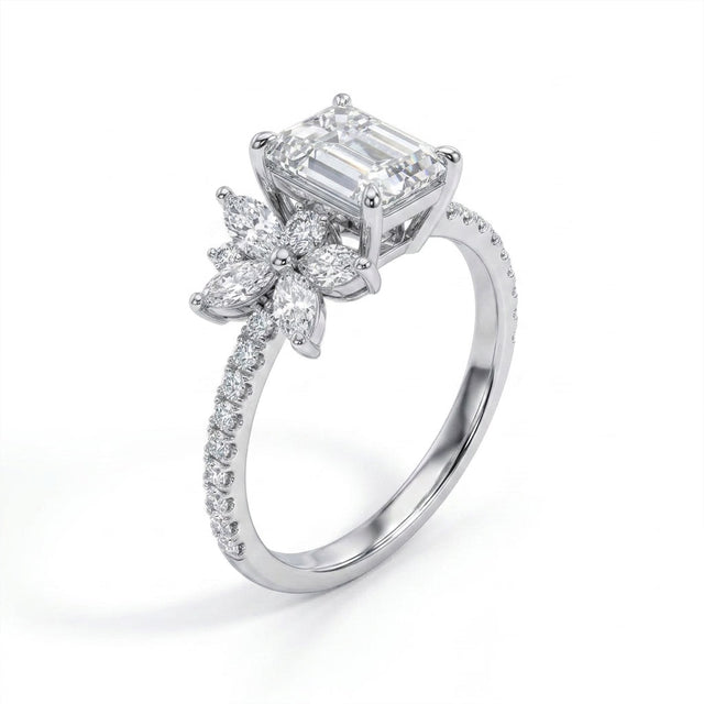 Cluster Pavé Emerald Engagement Ring (1.06 ct. tw.) in 18K White Gold