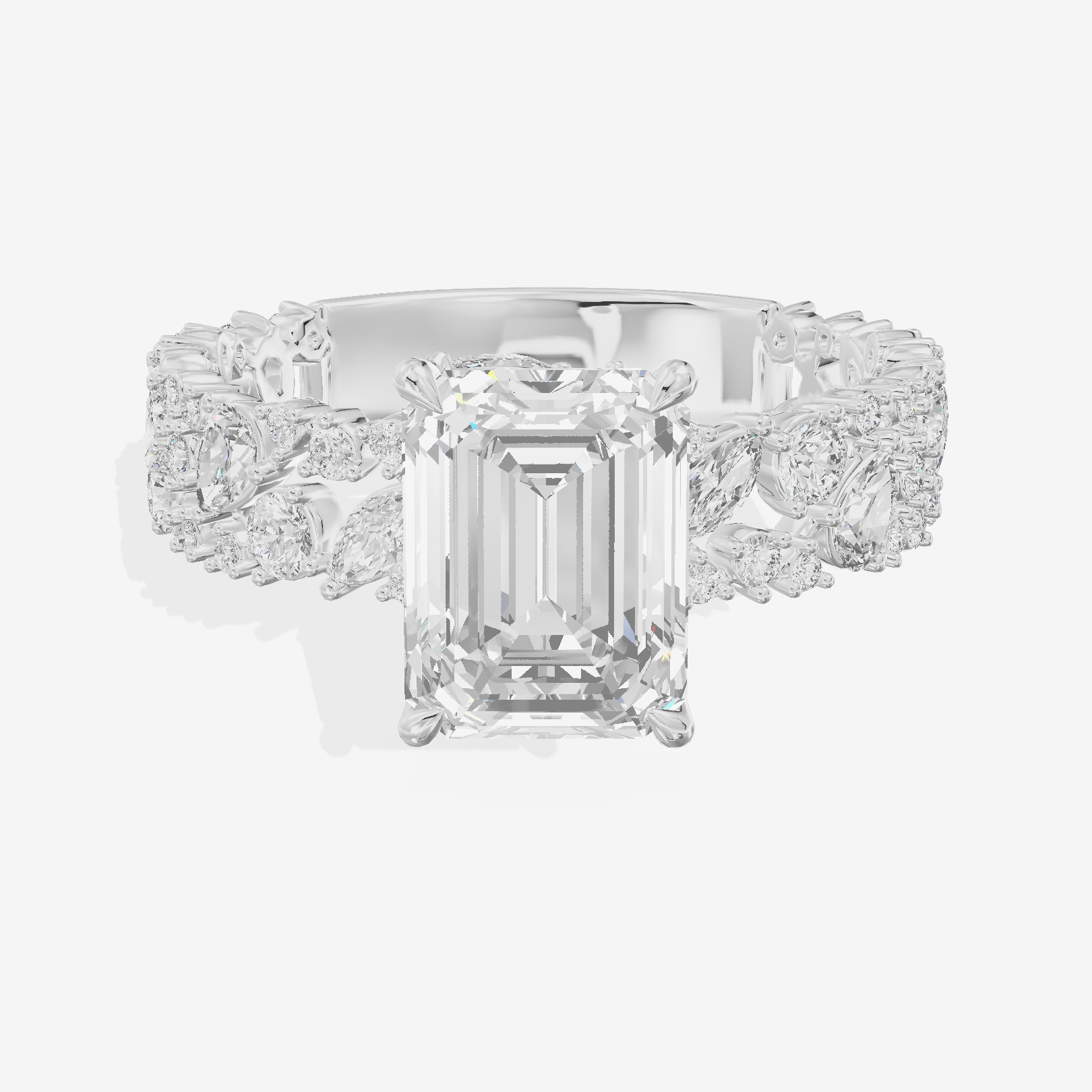 Aurea Cathedral 4.2mm Emerald Engagement Ring with Side Stones (3/4 ct. tw.) in Platinum