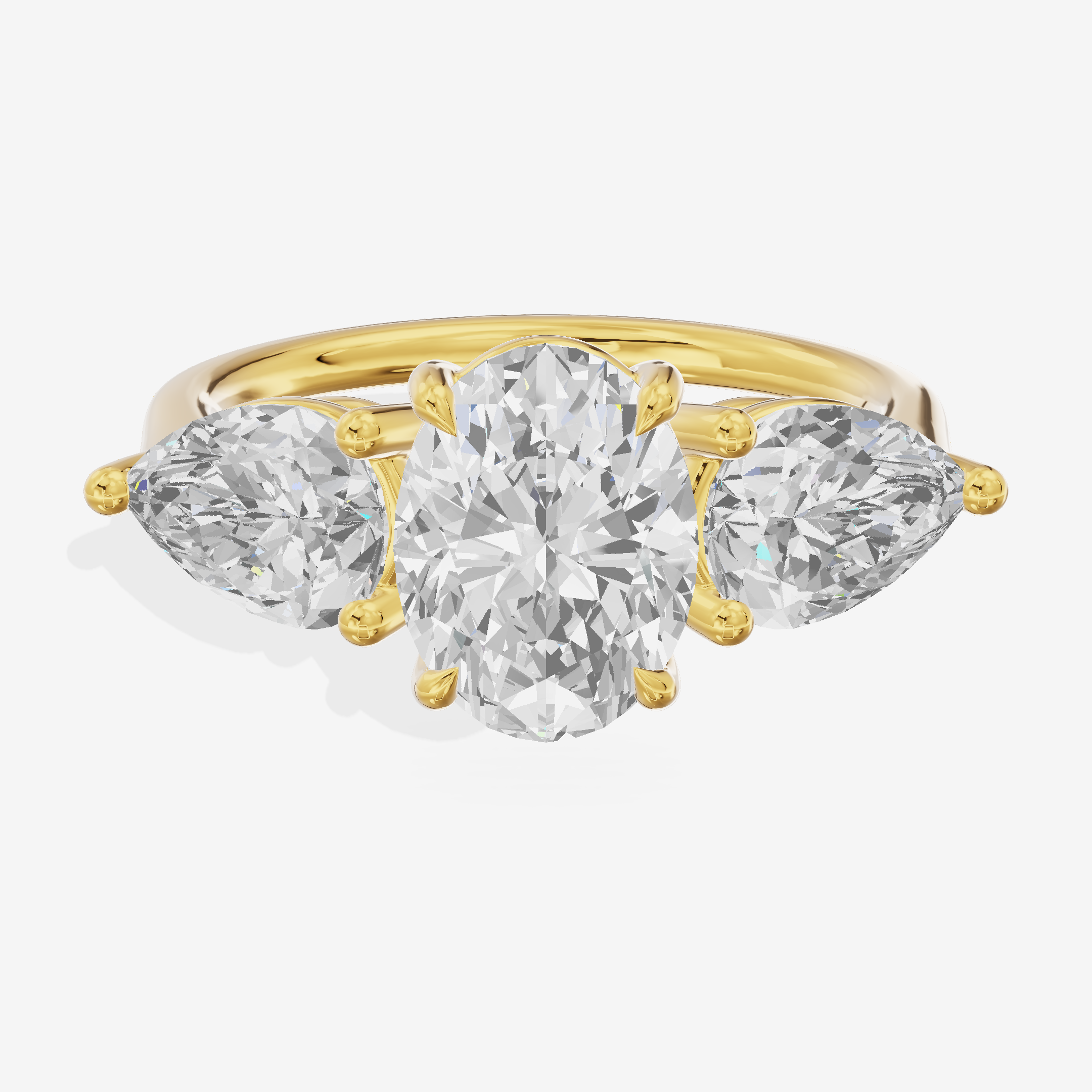 Luxe Heartline Three Stone Oval Engagement Ring (3/4 ct. tw.) in 14K Yellow Gold