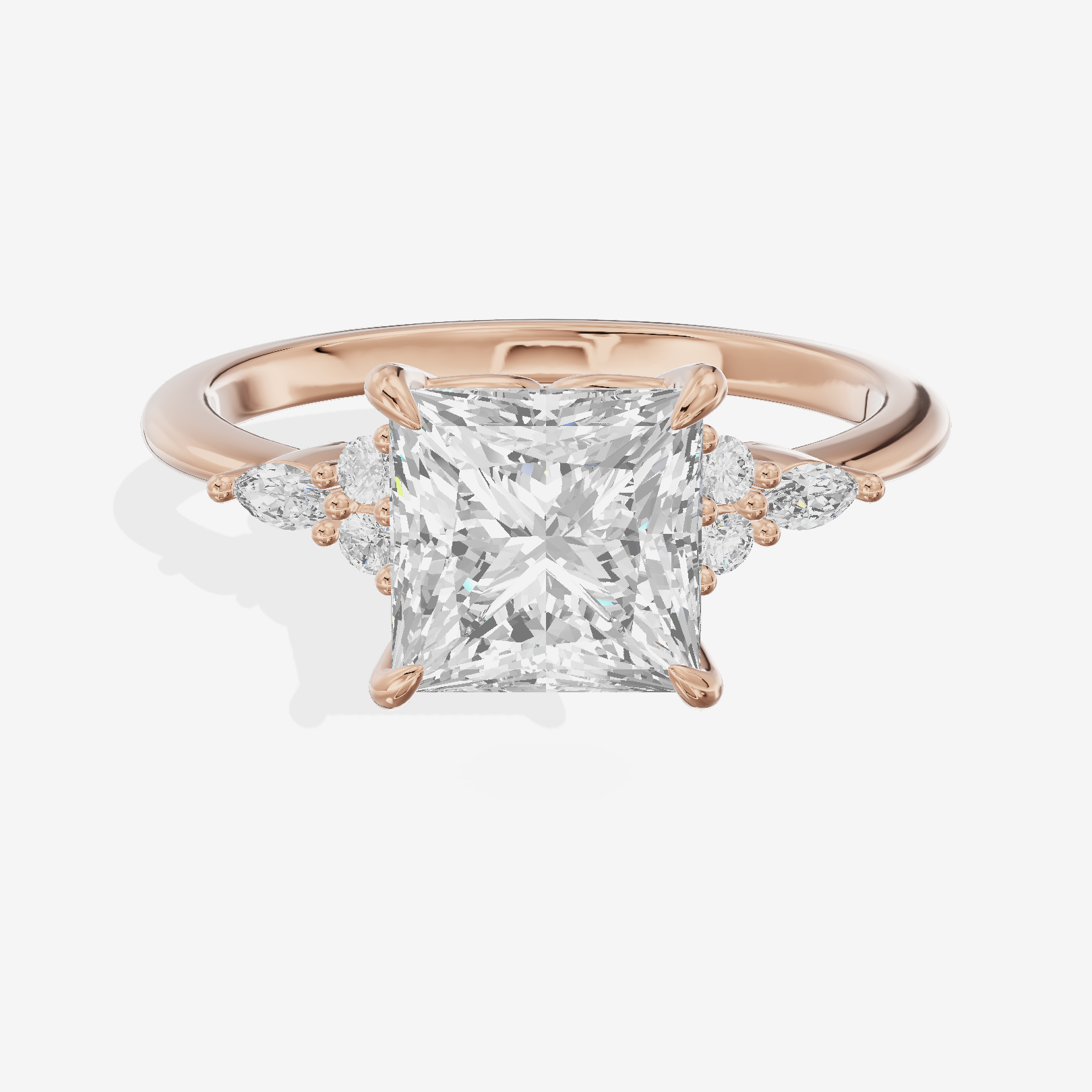 Luxe Tender Princess Engagement Ring with Side Stones (1/8 ct. tw.) in 18K Rose Gold
