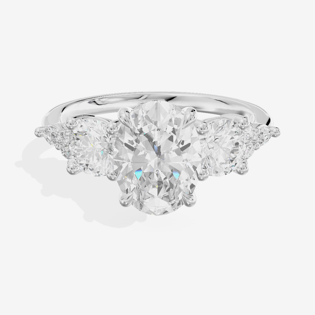 Luxe Halcyon Three Stone Oval Engagement Ring (3/4 ct. tw.) in 14K White Gold