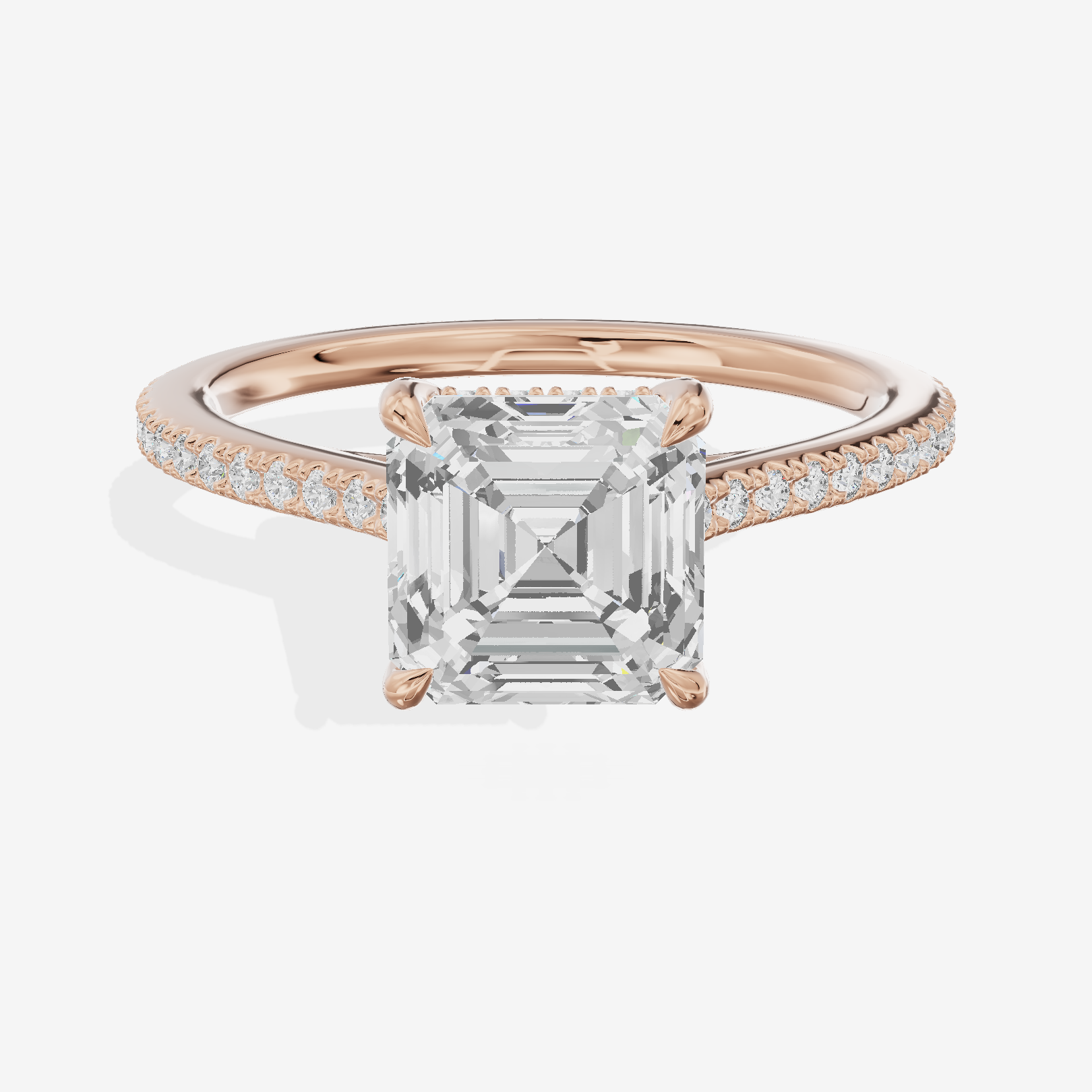 Luxe Aimora Asscher Engagement Ring with Side Stones (1/4 ct. tw.) in 14K Rose Gold
