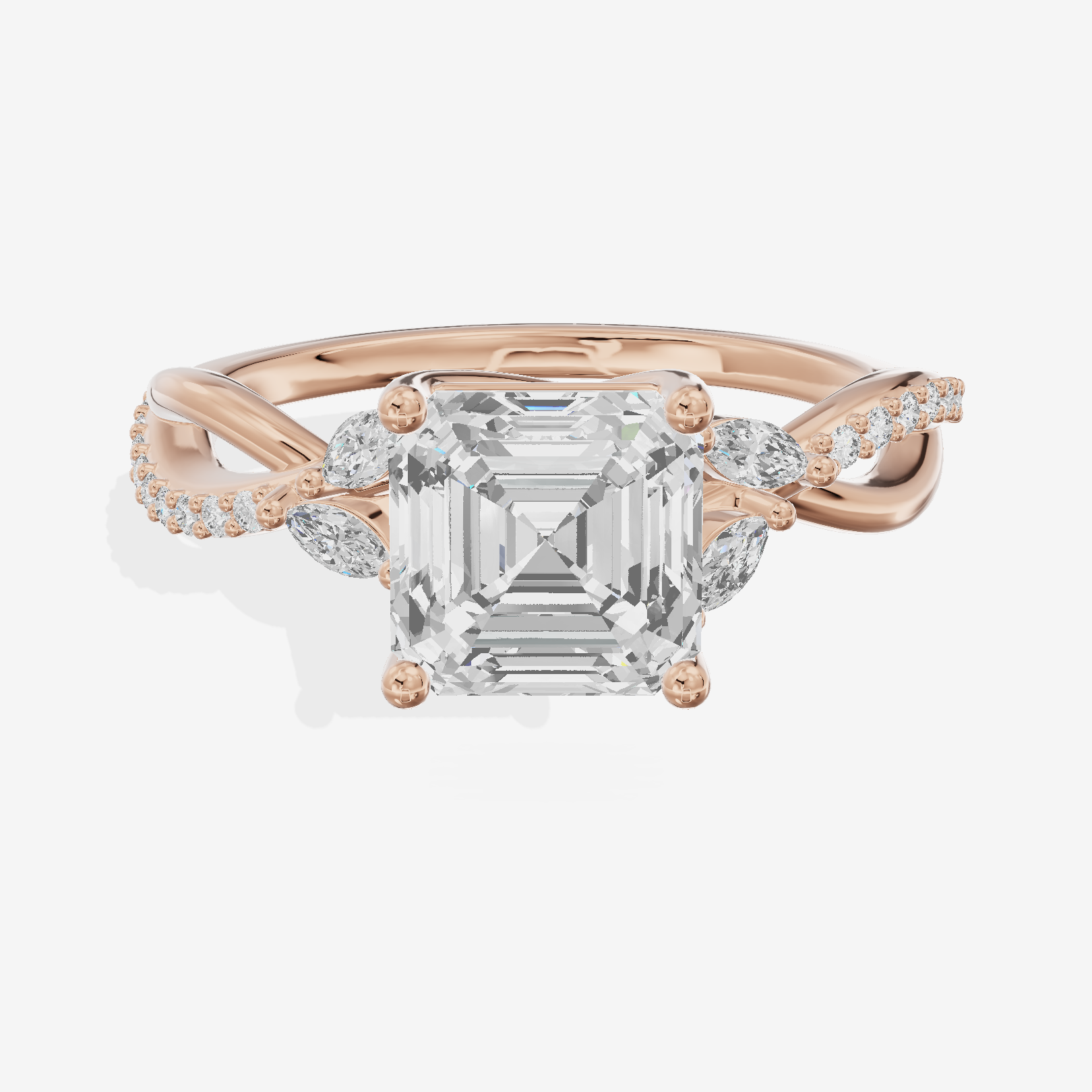 Petite Twine Asscher Twisted Engagement Ring (1/5 ct. tw.) in 14K Rose Gold