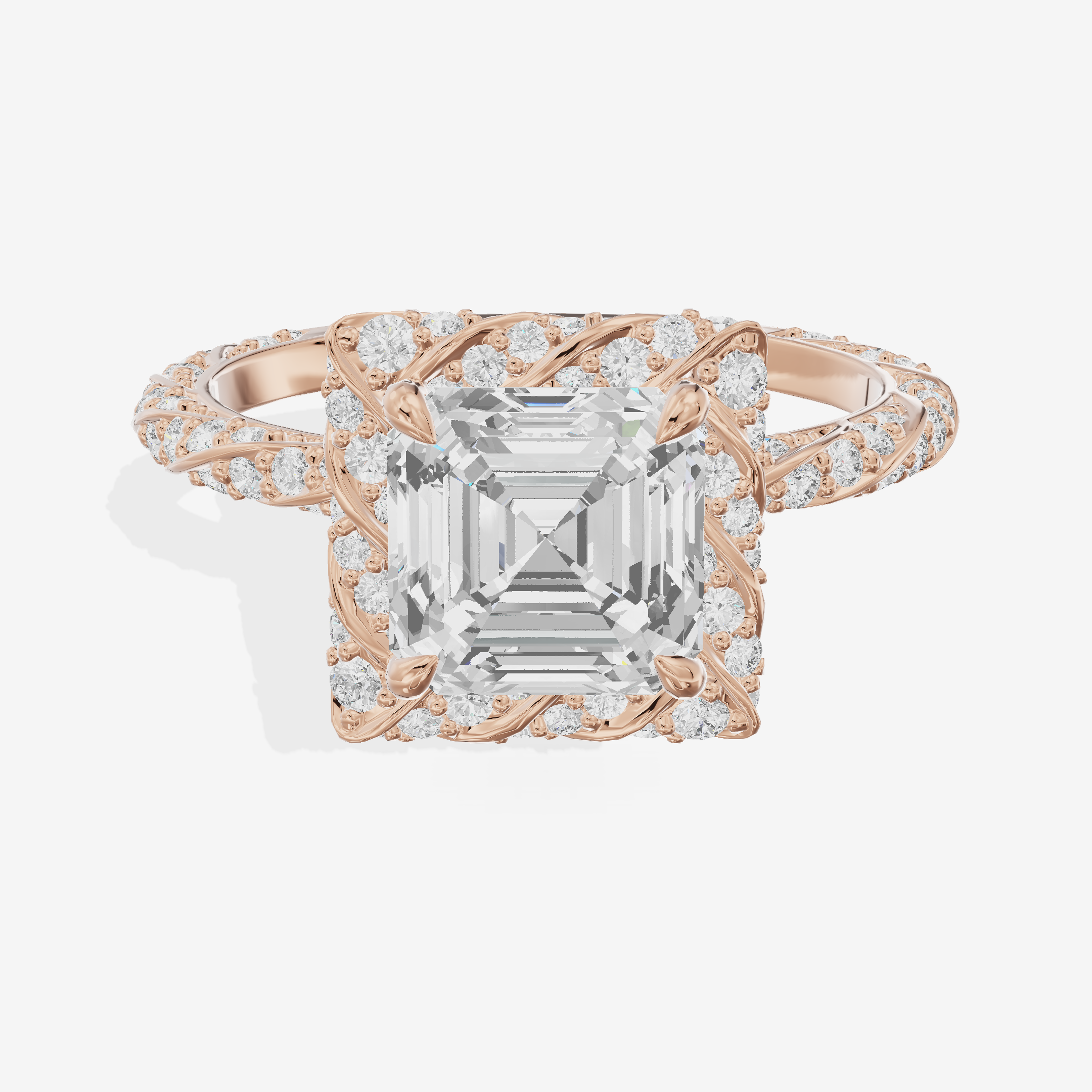 Grand Aimora Asscher Engagement Ring with Hidden Halos (1/20 ct. tw.) in 14K Rose Gold