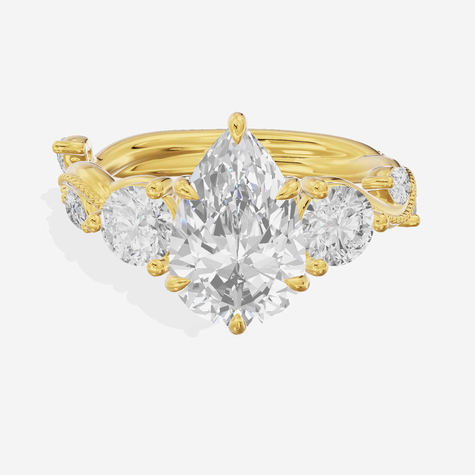 Vintage Belovae Pear Three Stone Engagement Ring (3/5 ct. tw.) in 18K Yellow Gold