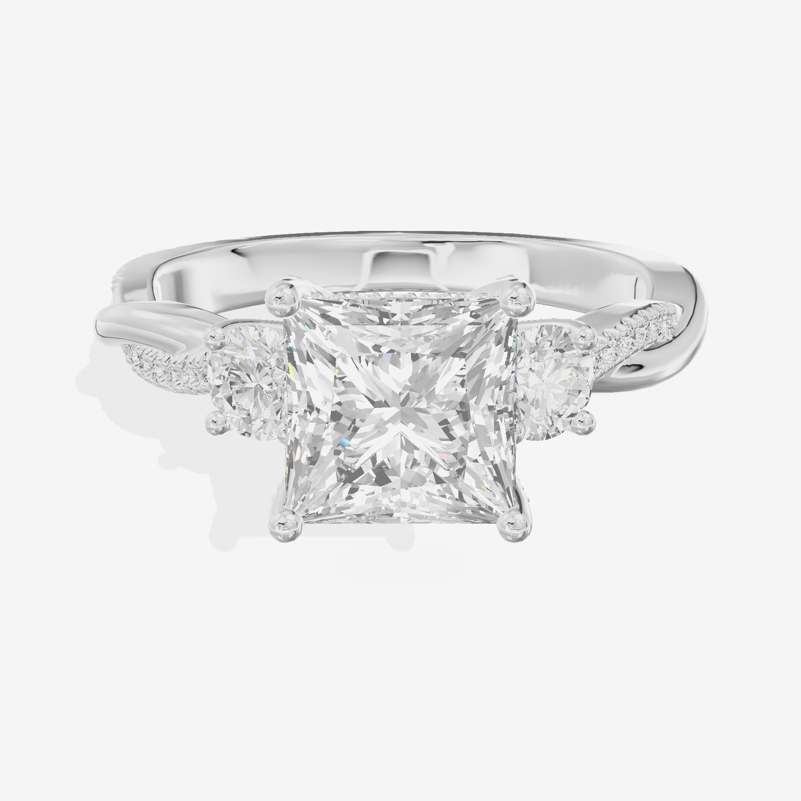 Promezza Three Stone Princess Engagement Ring (1/10 ct. tw.) in 18K White Gold