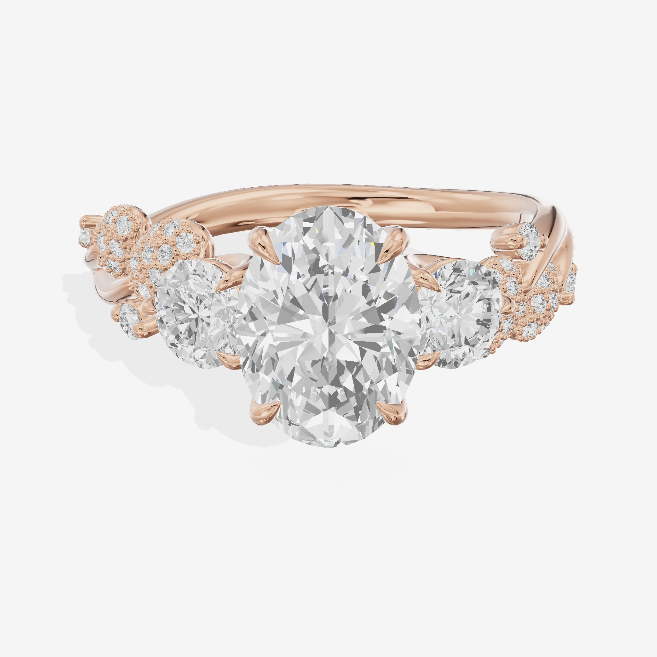 Modern Coeurine Three Stone Oval Engagement Ring (1/2 ct. tw.) in 18K Rose Gold