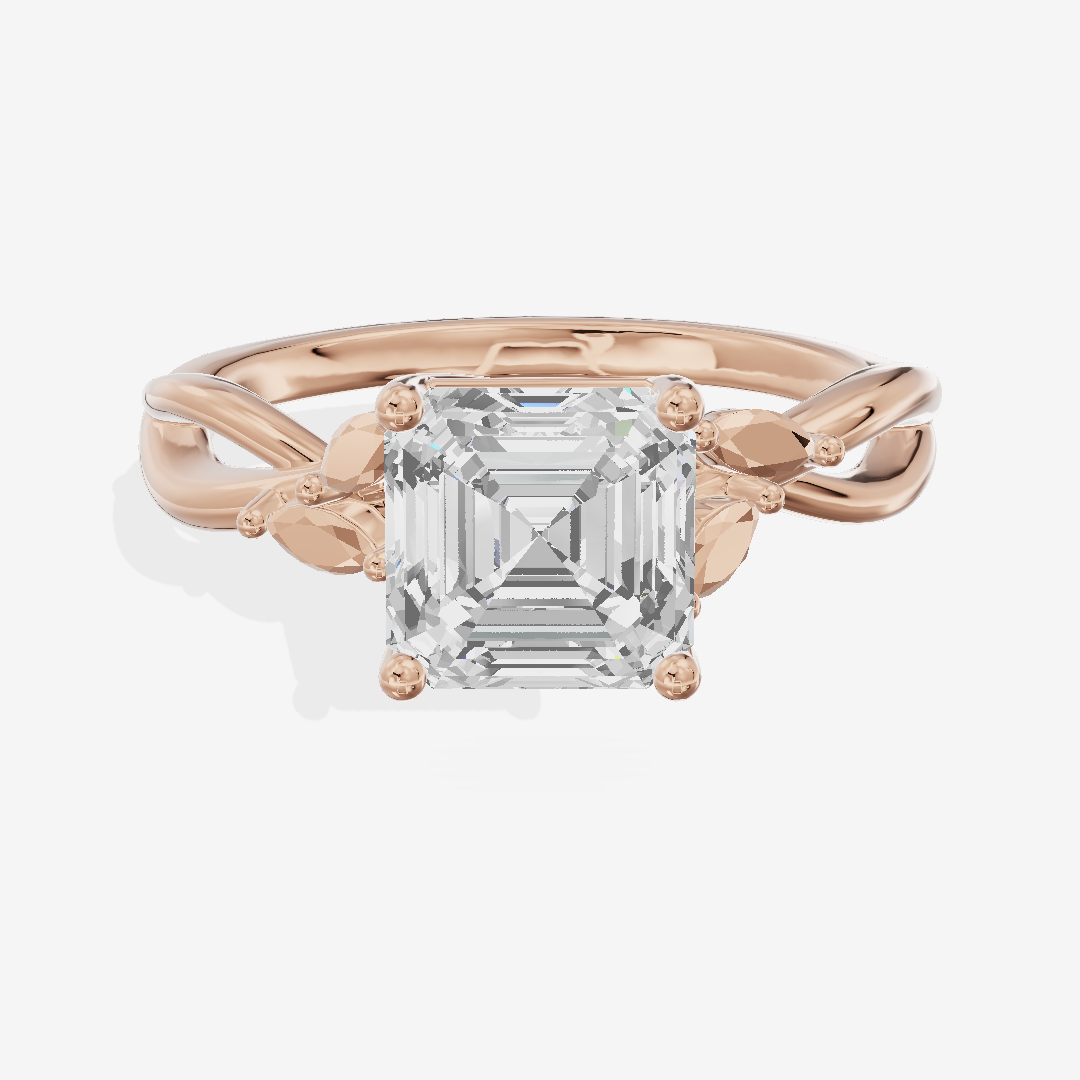 Modern Sincere Asscher Engagement Ring with Side Stones in 18K Rose Gold