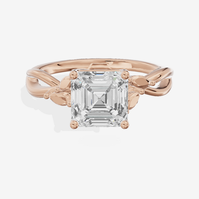 Modern Sincere Asscher Engagement Ring with Side Stones in 18K Rose Gold