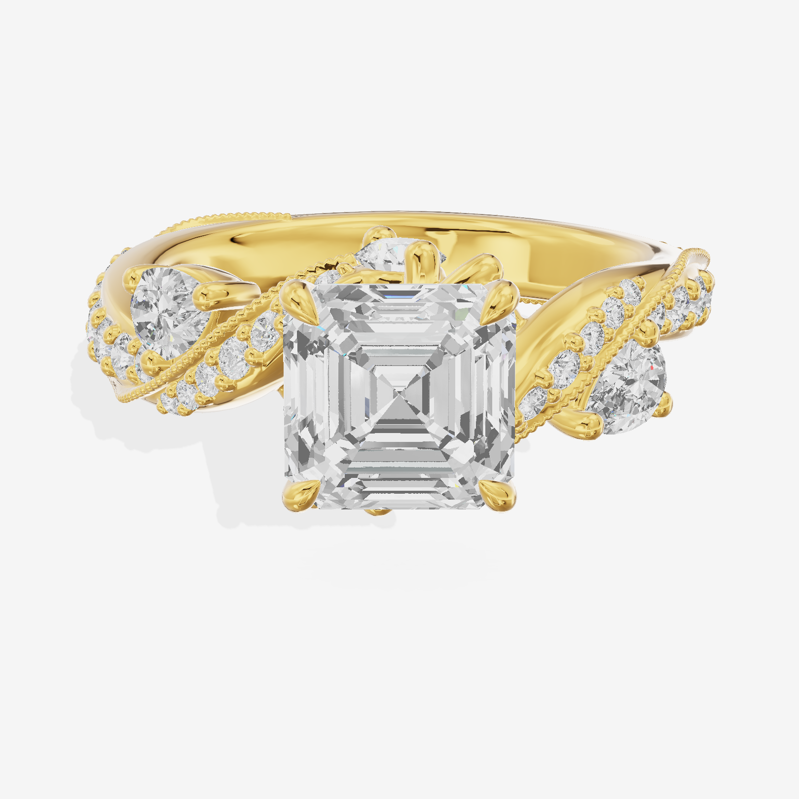 Modern Tender Asscher Engagement Ring with Side Stones (1/3 ct. tw.) in 18K Yellow Gold