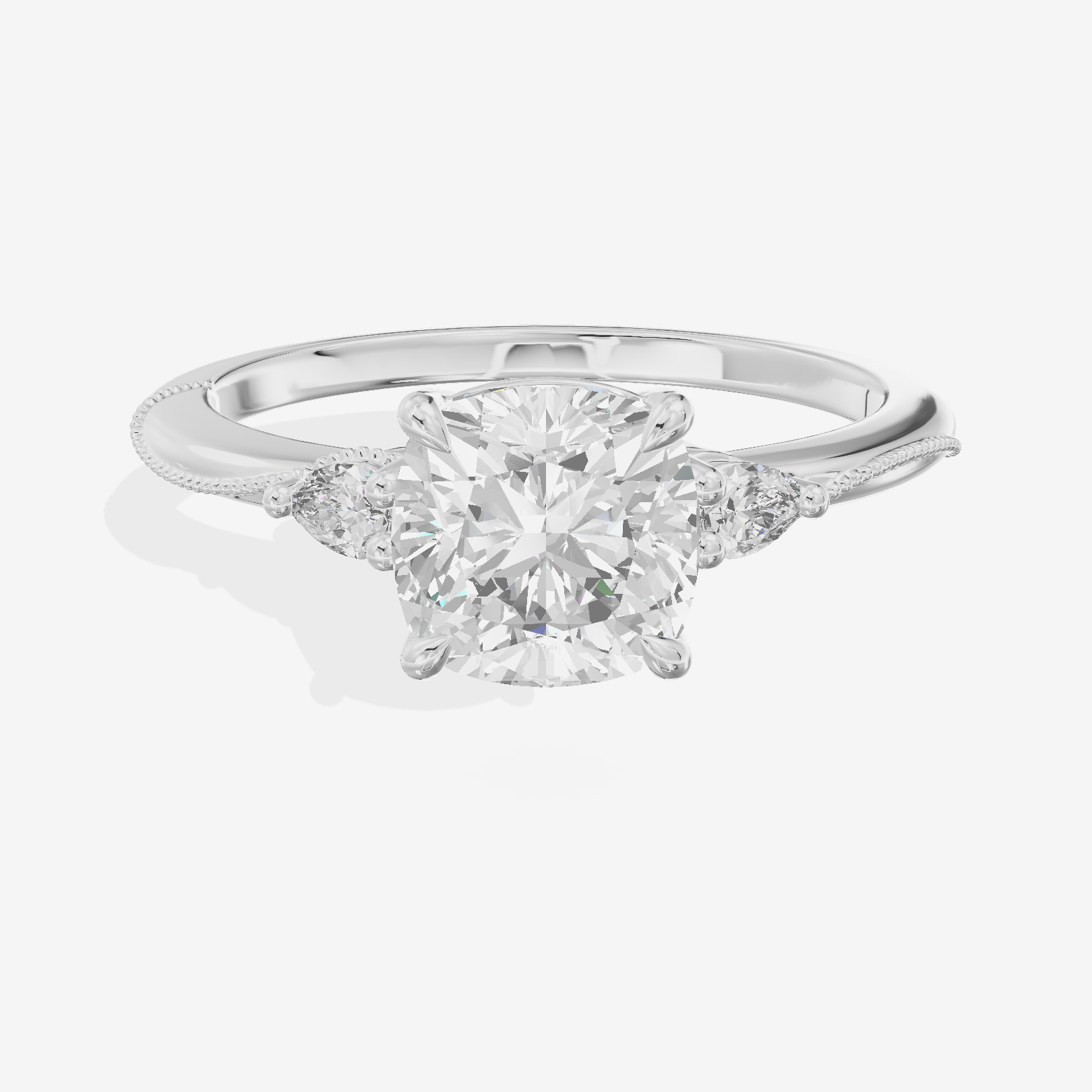 Promezza Three Stone Cushion Engagement Ring (1/10 ct. tw.) in 14K White Gold