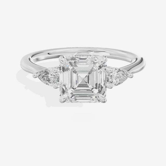 Petite Vowsae Three Stone Asscher Engagement Ring (1/4 ct. tw.) in 14K White Gold