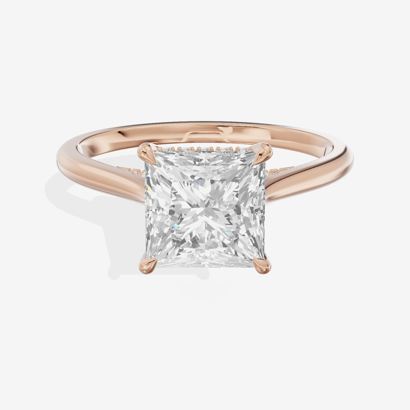 Lustrous Linger Princess Engagement Ring with Side Stones (1/10 ct. tw.) in 18K Rose Gold