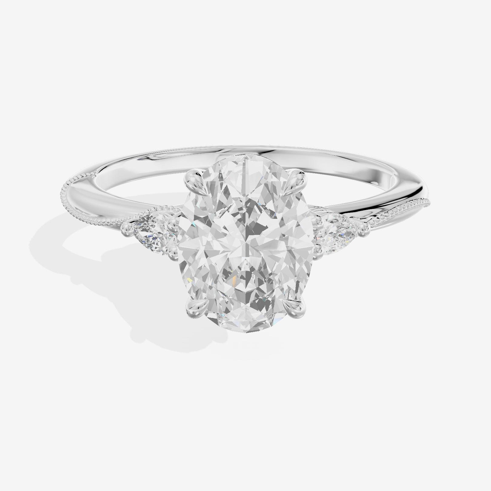 Promezza Three Stone Oval Engagement Ring (1/10 ct. tw.) in 14K White Gold
