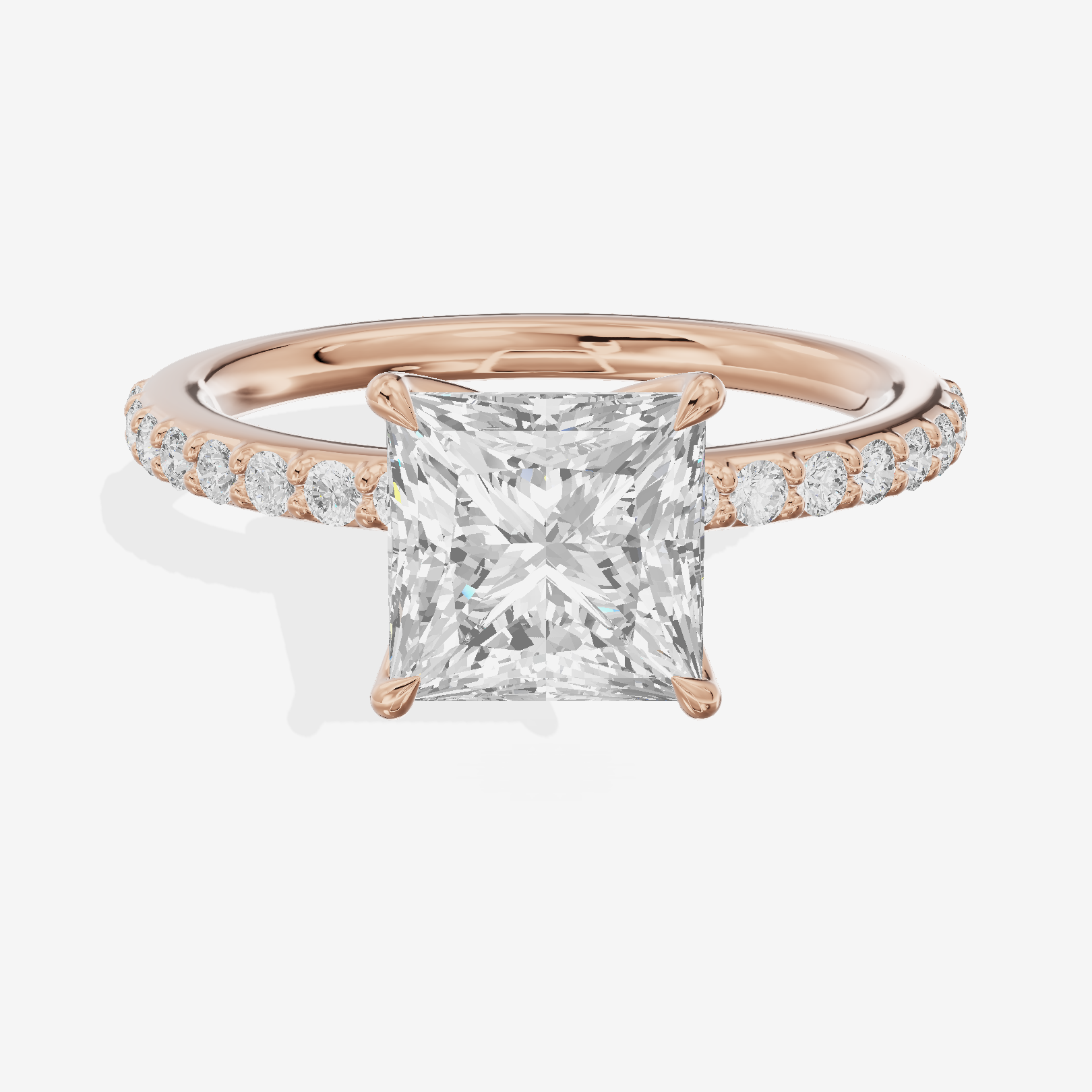 Luxe Whisper Princess Engagement Ring with Side Stones (1/4 ct. tw.) in 18K Rose Gold