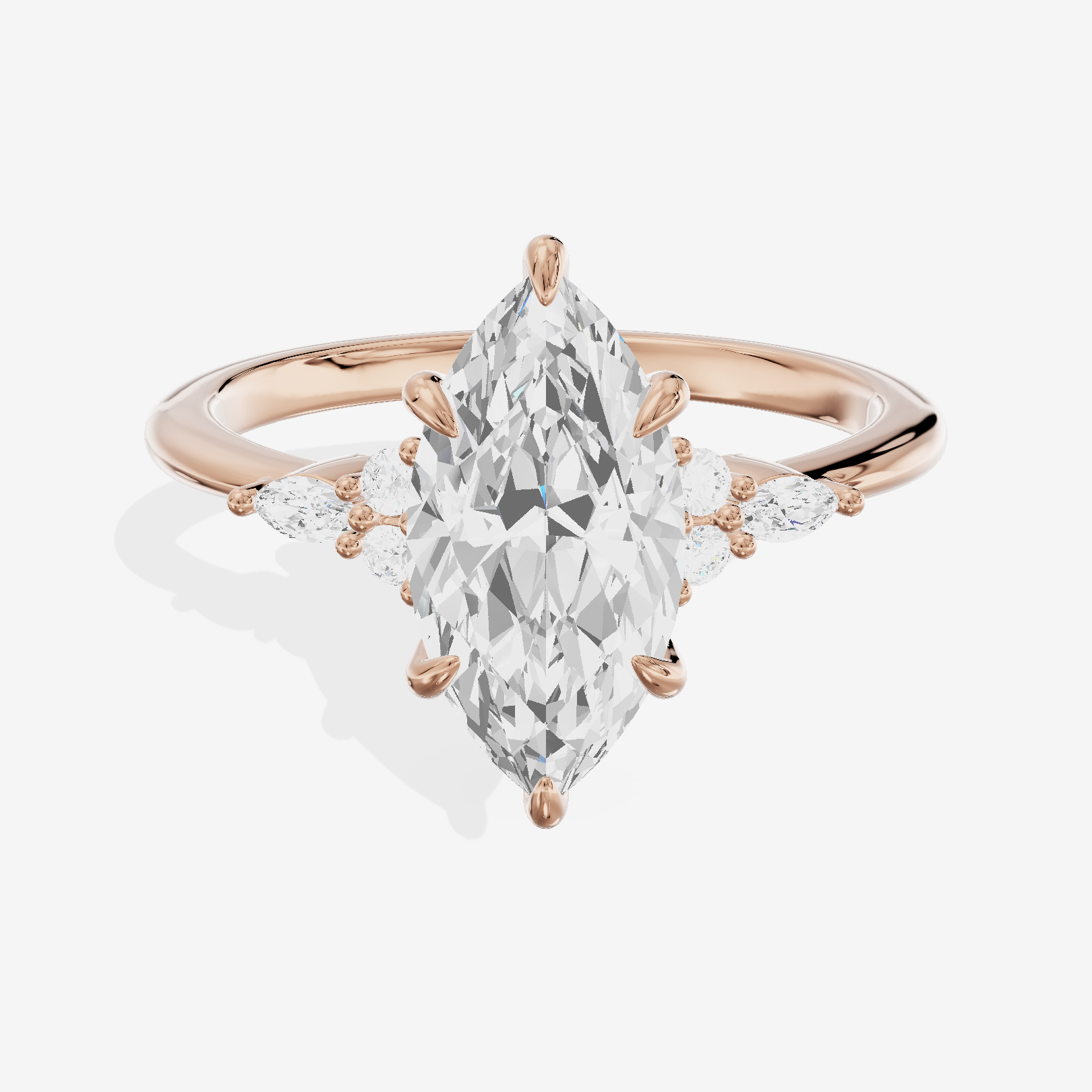 Luxe Tender Marquise Engagement Ring with Side Stones (1/8 ct. tw.) in 18K Rose Gold