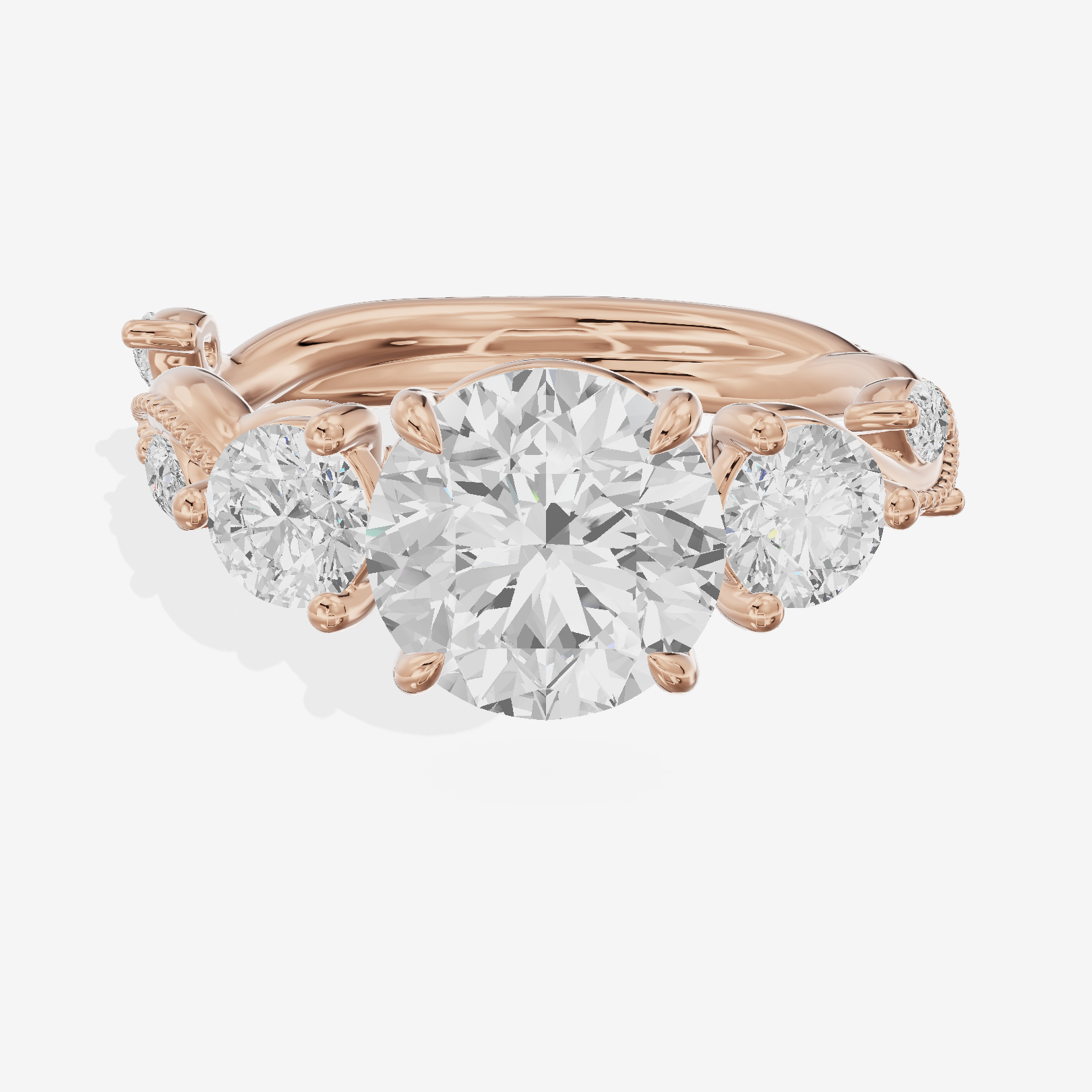Vintage Belovae Round Three Stone Engagement Ring (3/5 ct. tw.) in 14K Rose Gold