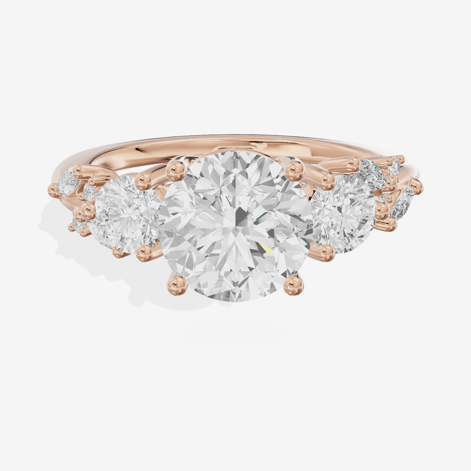 Adorae Three Stone Round Engagement Ring (3/5 ct. tw.) in 14K Rose Gold