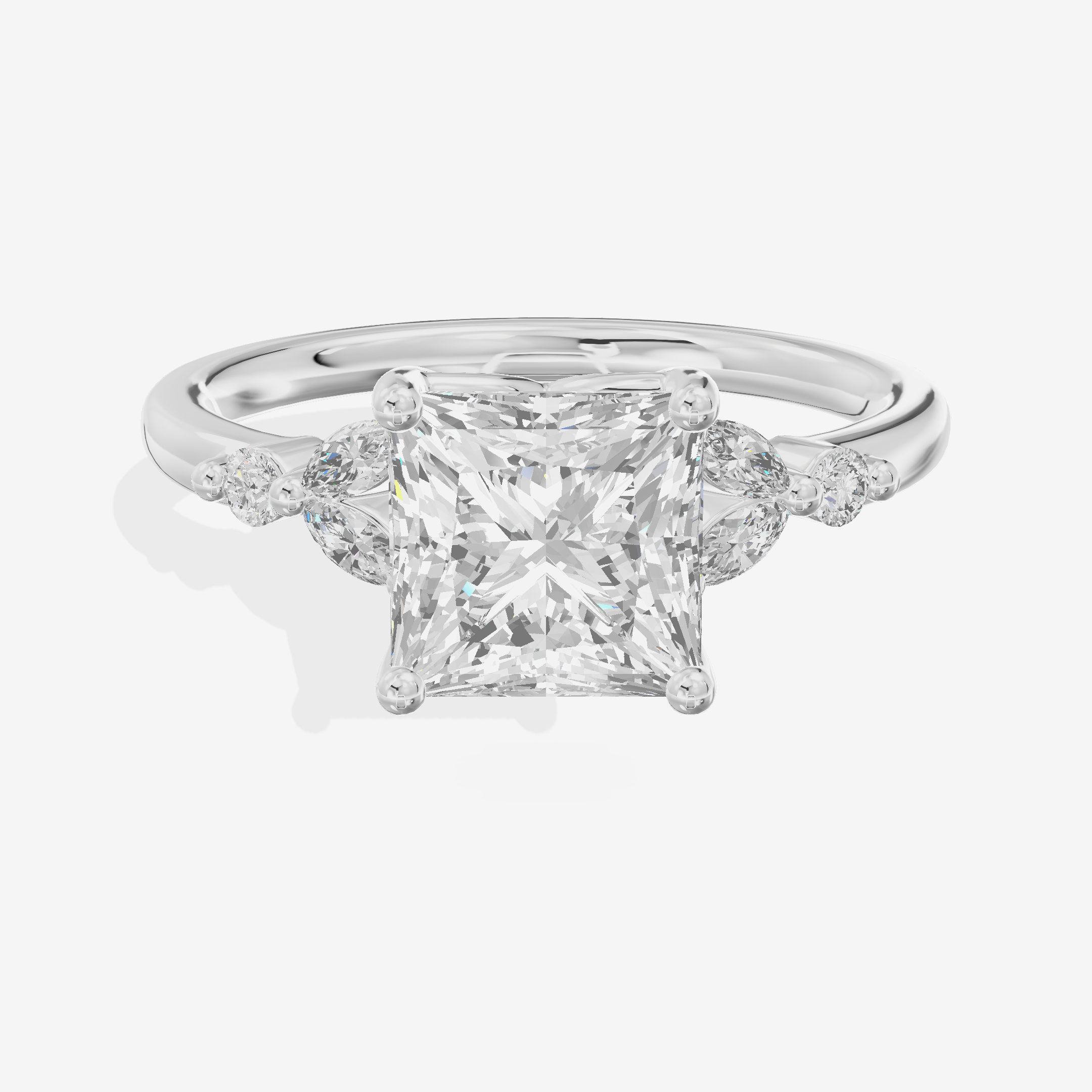 Luxe Coeurine Princess Engagement Ring with Side Stones (1/5 ct. tw.) in Platinum