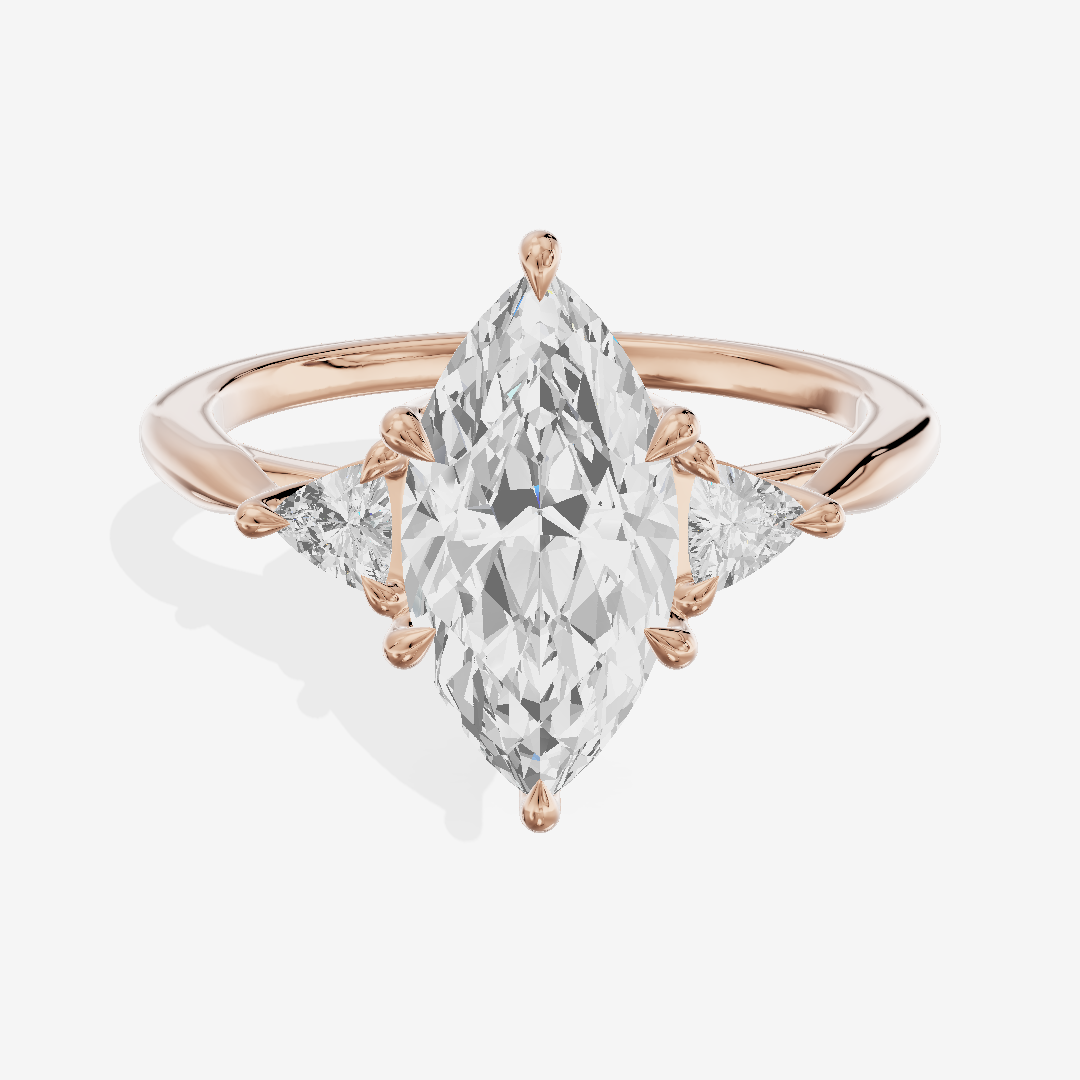 Coeurine Three Stone Marquise Engagement Ring (1/8 ct. tw.) in 14K Rose Gold