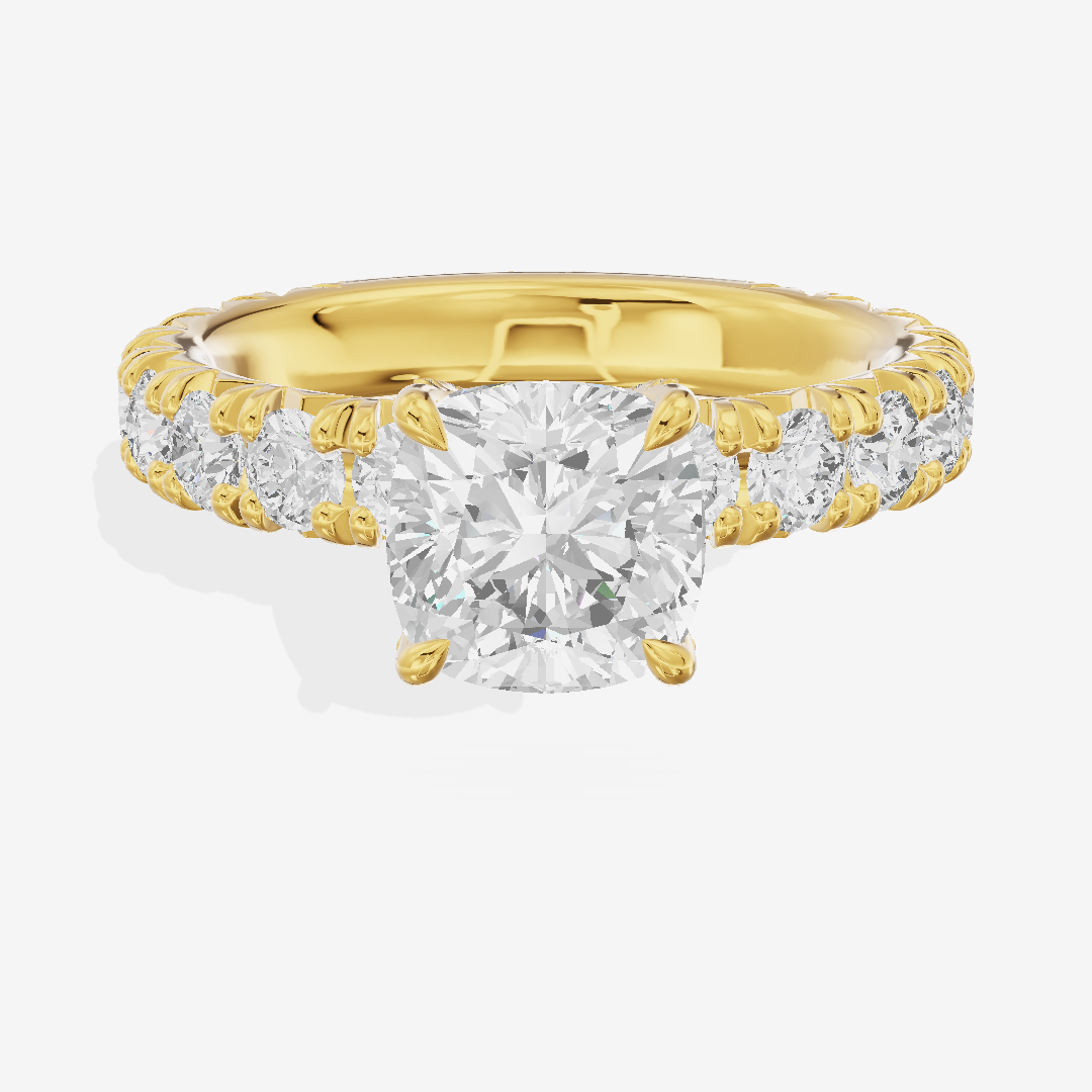 Crowned Sincere Cushion Engagement Ring with Side Stones (3/4 ct. tw.) in 18K Yellow Gold