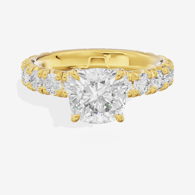 Crowned Sincere Cushion Engagement Ring with Side Stones (3/4 ct. tw.) in 18K Yellow Gold