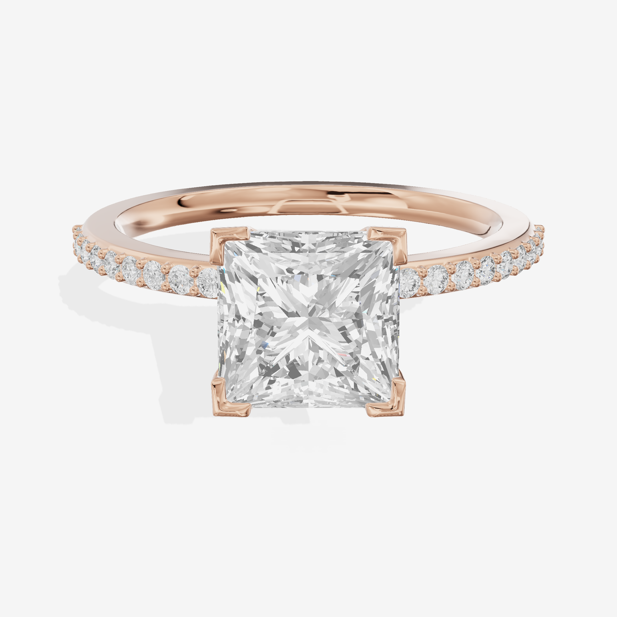 Solea Cathedral 2mm Princess Engagement Ring with Side Stones (1/2 ct. tw.) in 14K Rose Gold