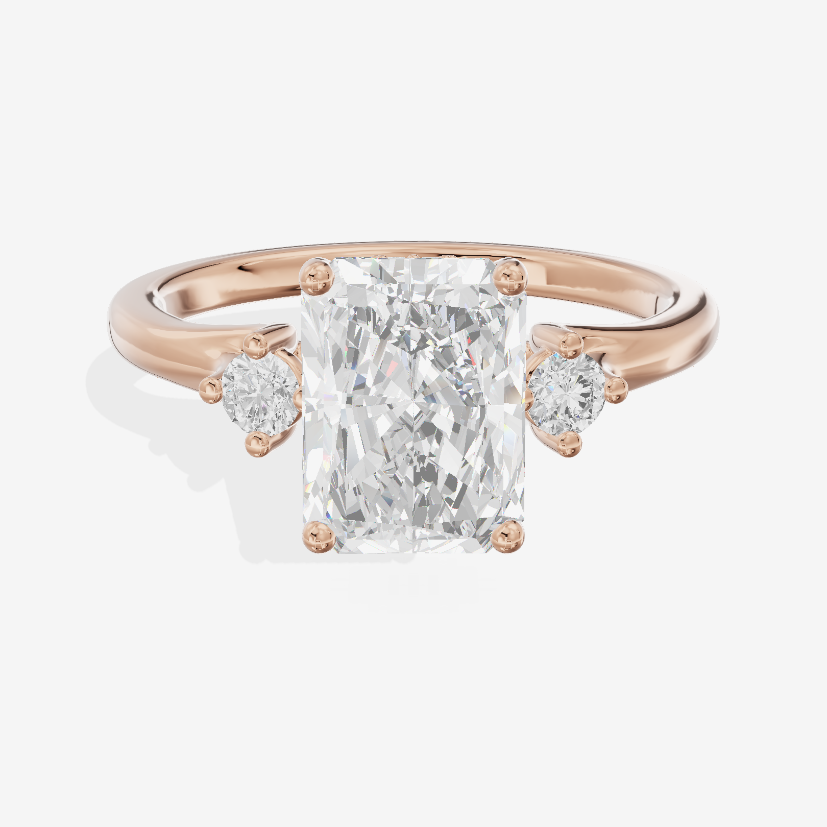 Sincere Three Stone Radiant Engagement Ring (1/6 ct. tw.) in 18K Rose Gold