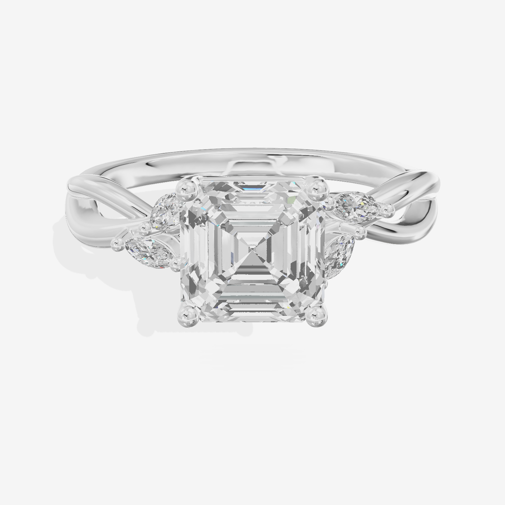 Vowsae Pavé Asscher Engagement Ring with Side Stones (1/8 ct. tw.) in 18K White Gold